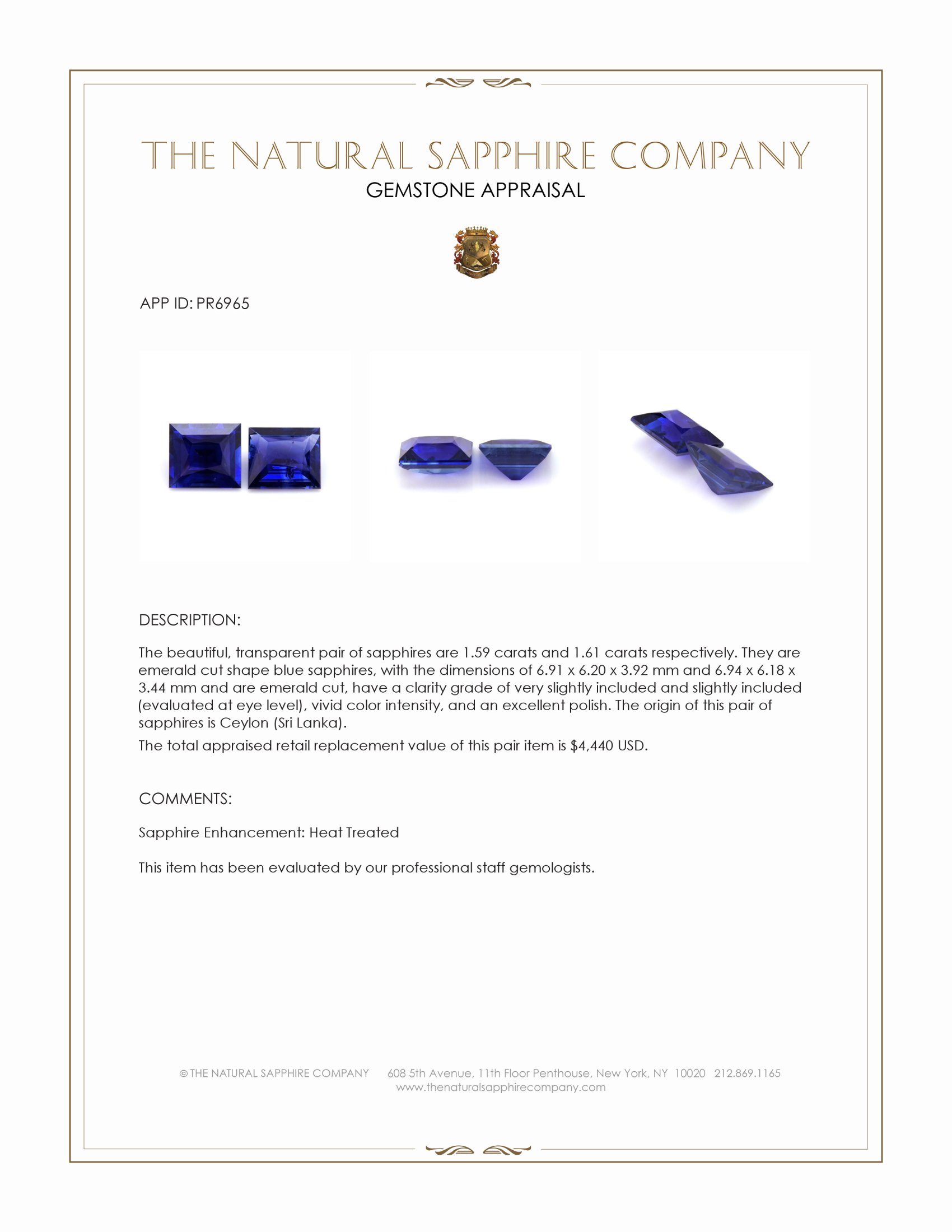 3.20 Ct.Tw. Blue Sapphire Pair from Ceylon (Sri Lanka)