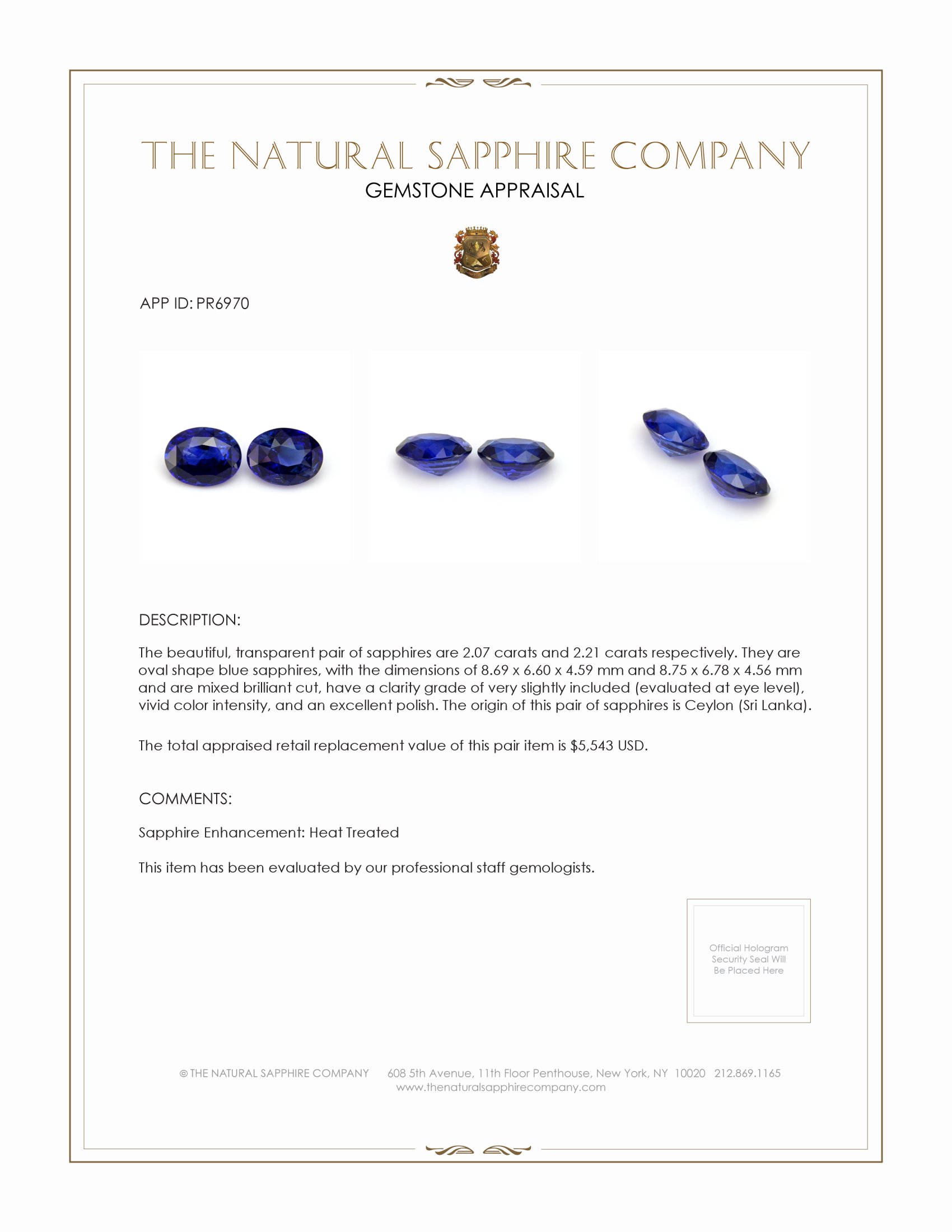 4.28 Ct.Tw. Blue Sapphire Pair from Ceylon (Sri Lanka)