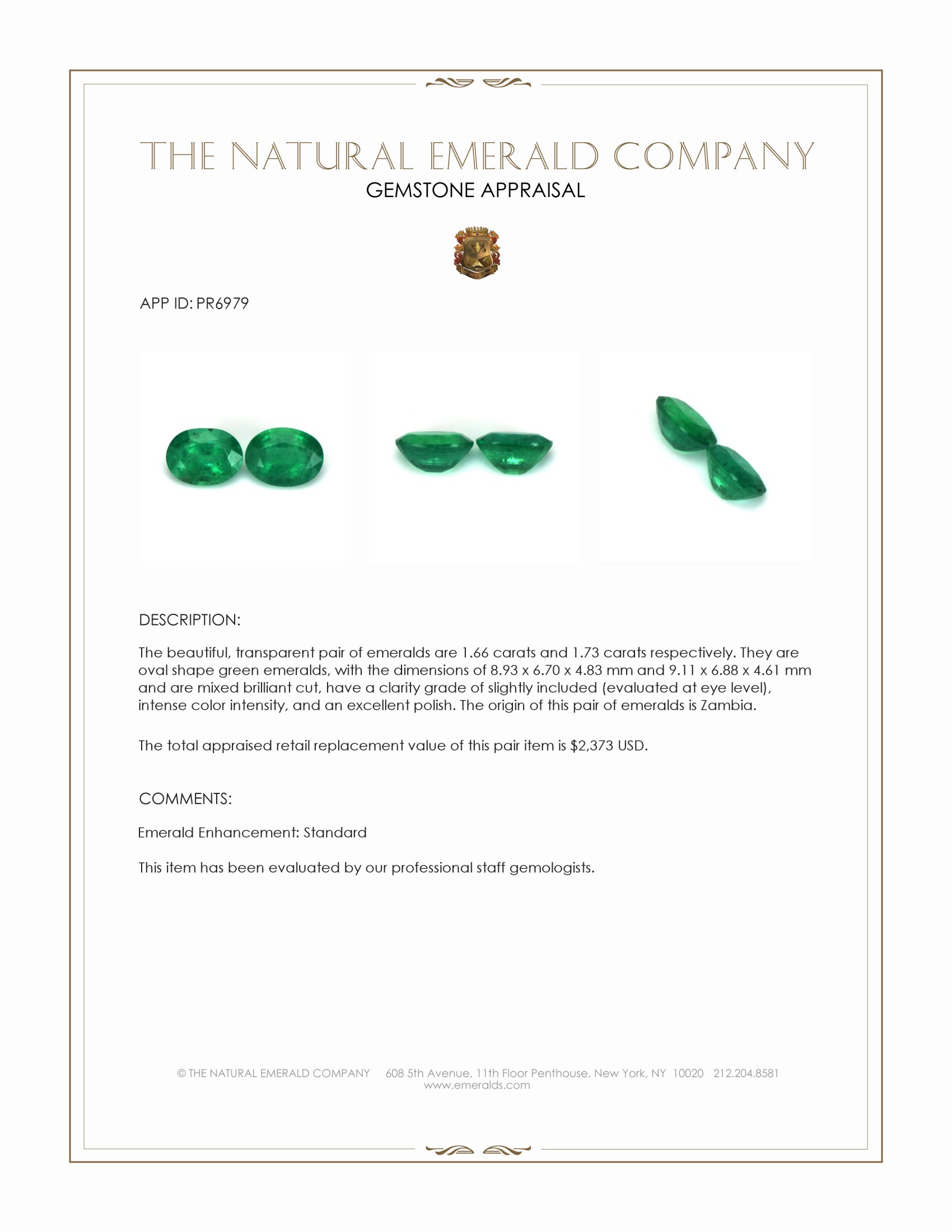 3.39 Ct.Tw. Emerald Pair from Zambia