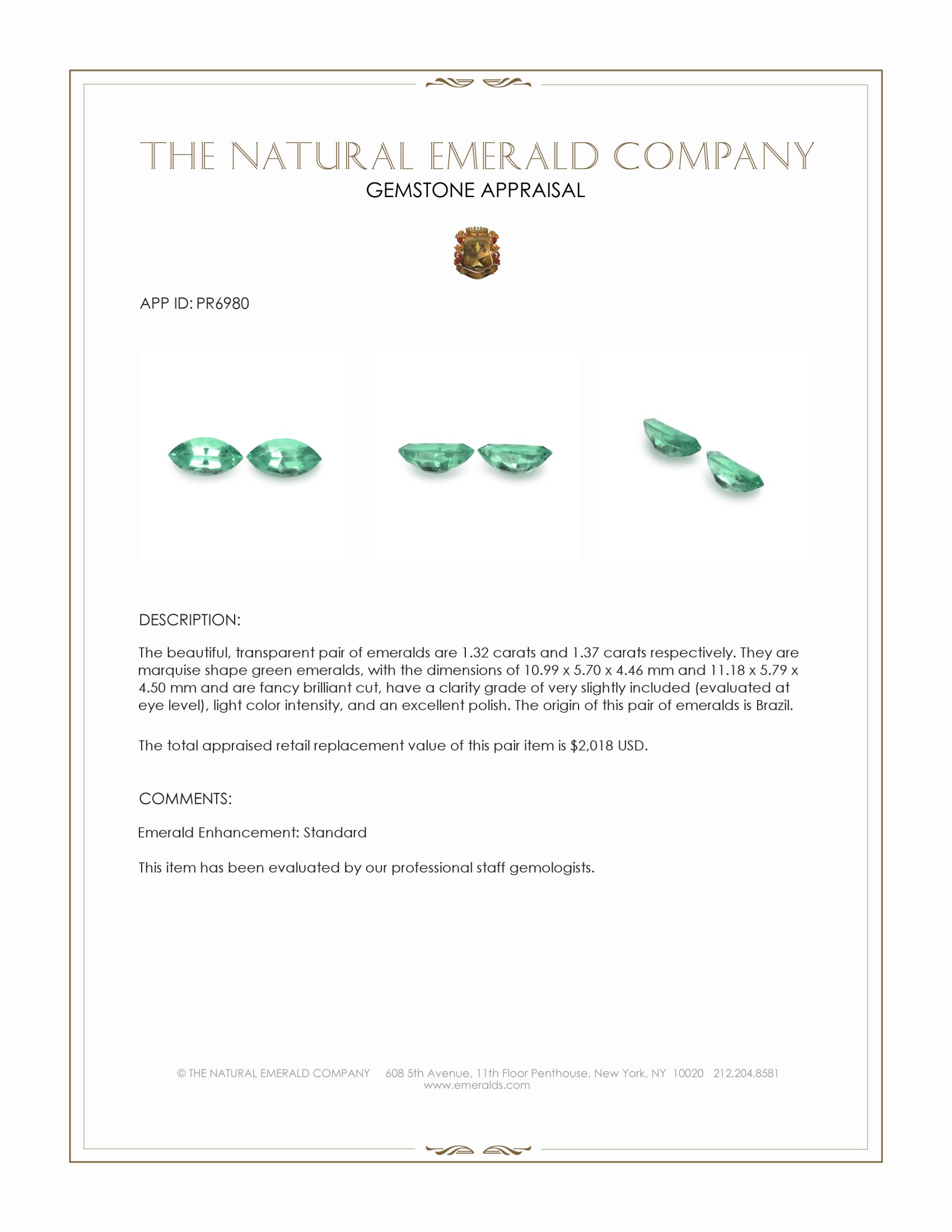 2.69 Ct.Tw. Emerald Pair from Brazil