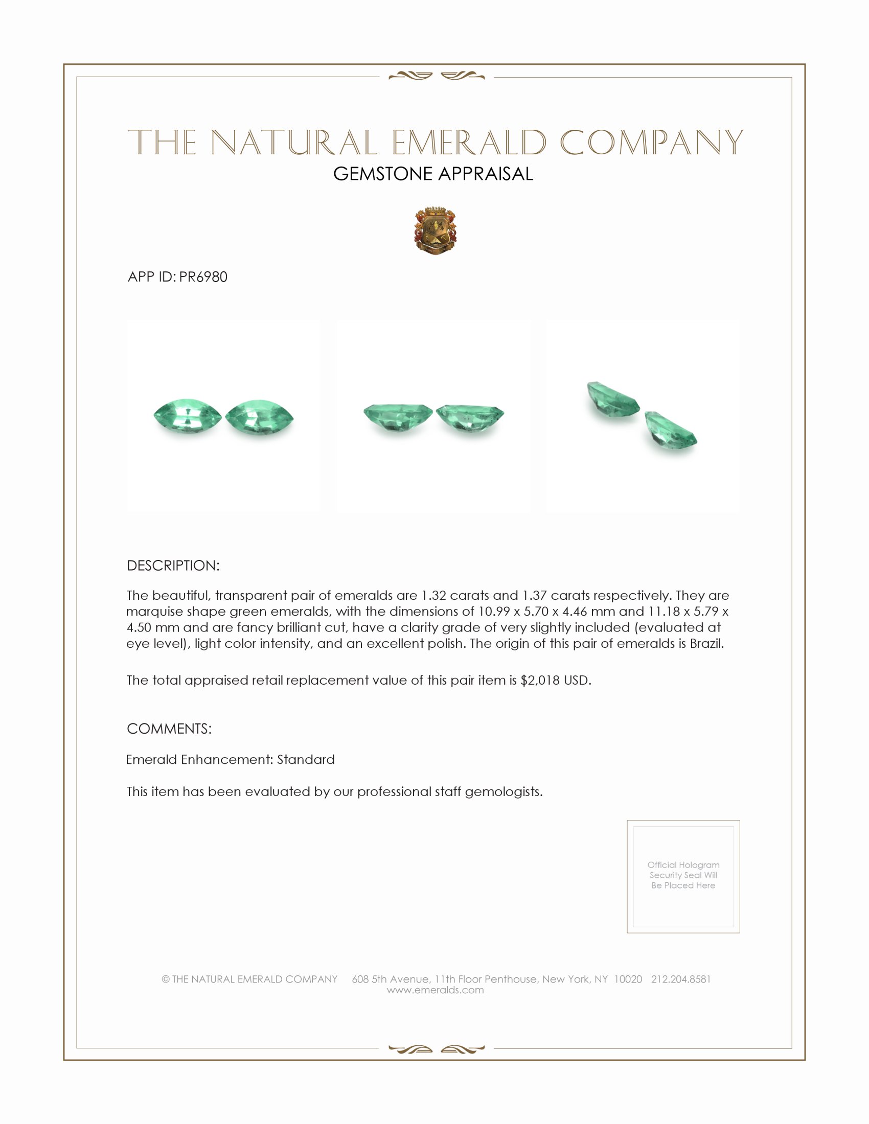 2.69 Ct.Tw. Emerald Pair from Brazil