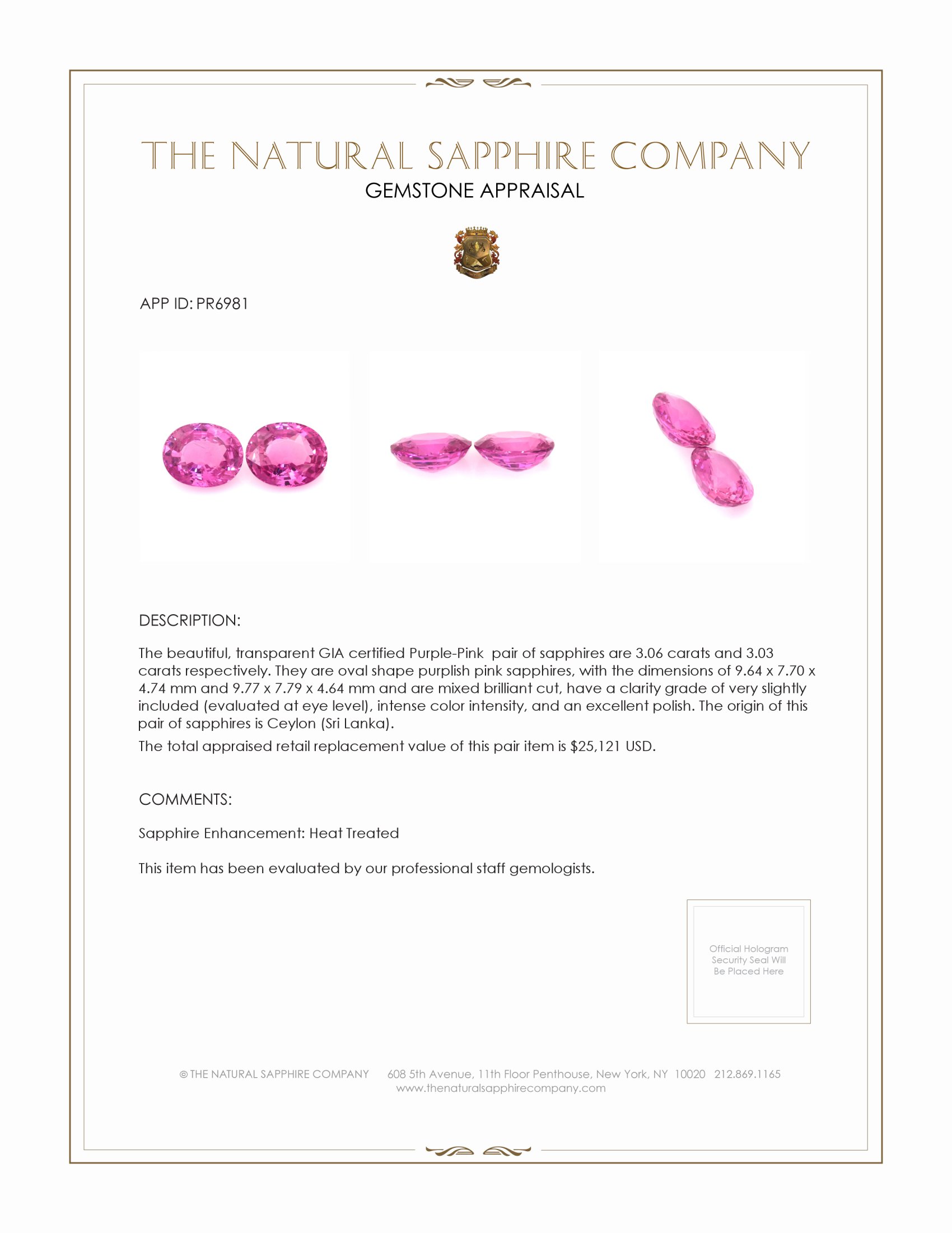 6.09 Ct.Tw. Purplish Pink Sapphire Pair from Ceylon (Sri Lanka)