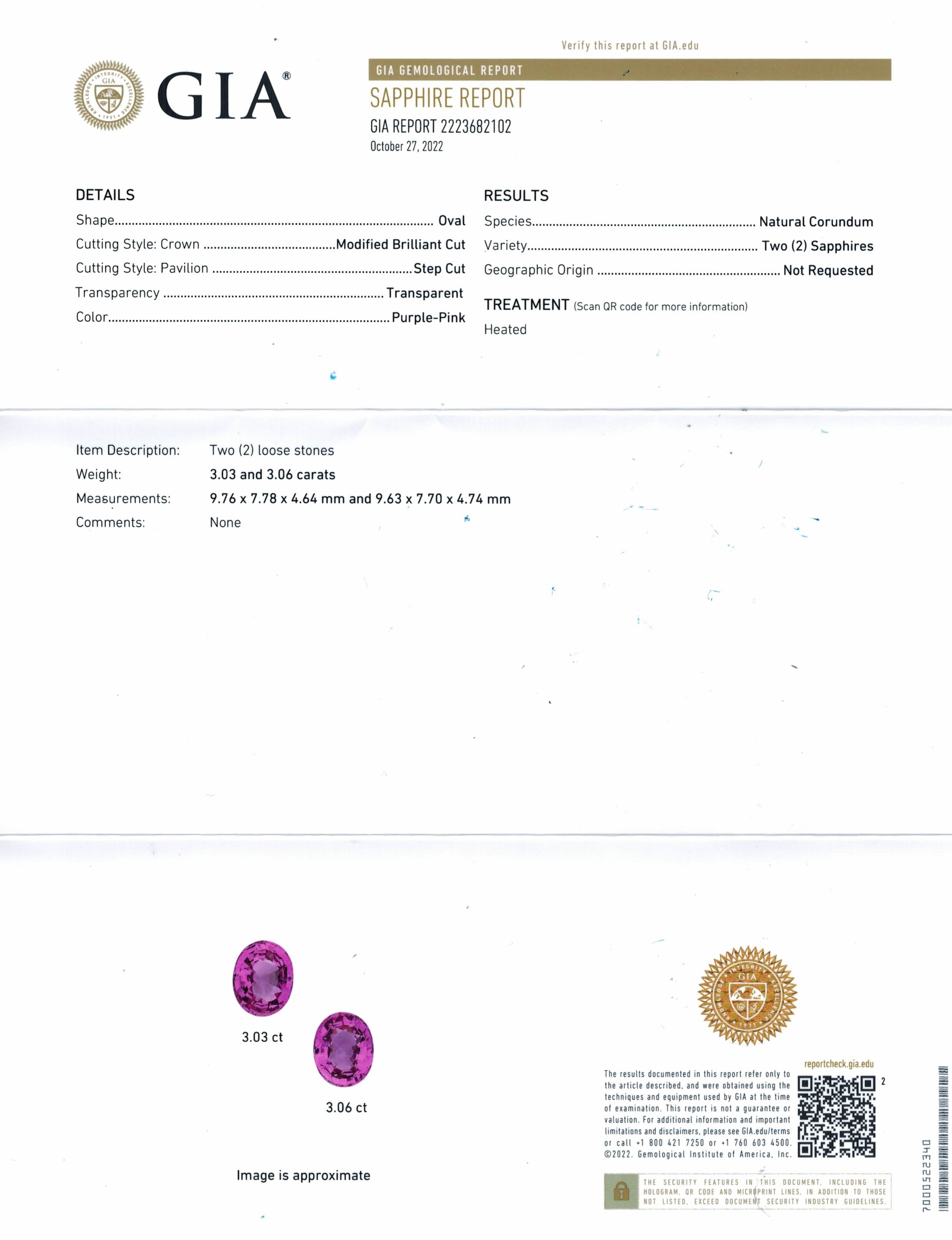 6.09 Ct.Tw. Purplish Pink Sapphire Pair from Ceylon (Sri Lanka)