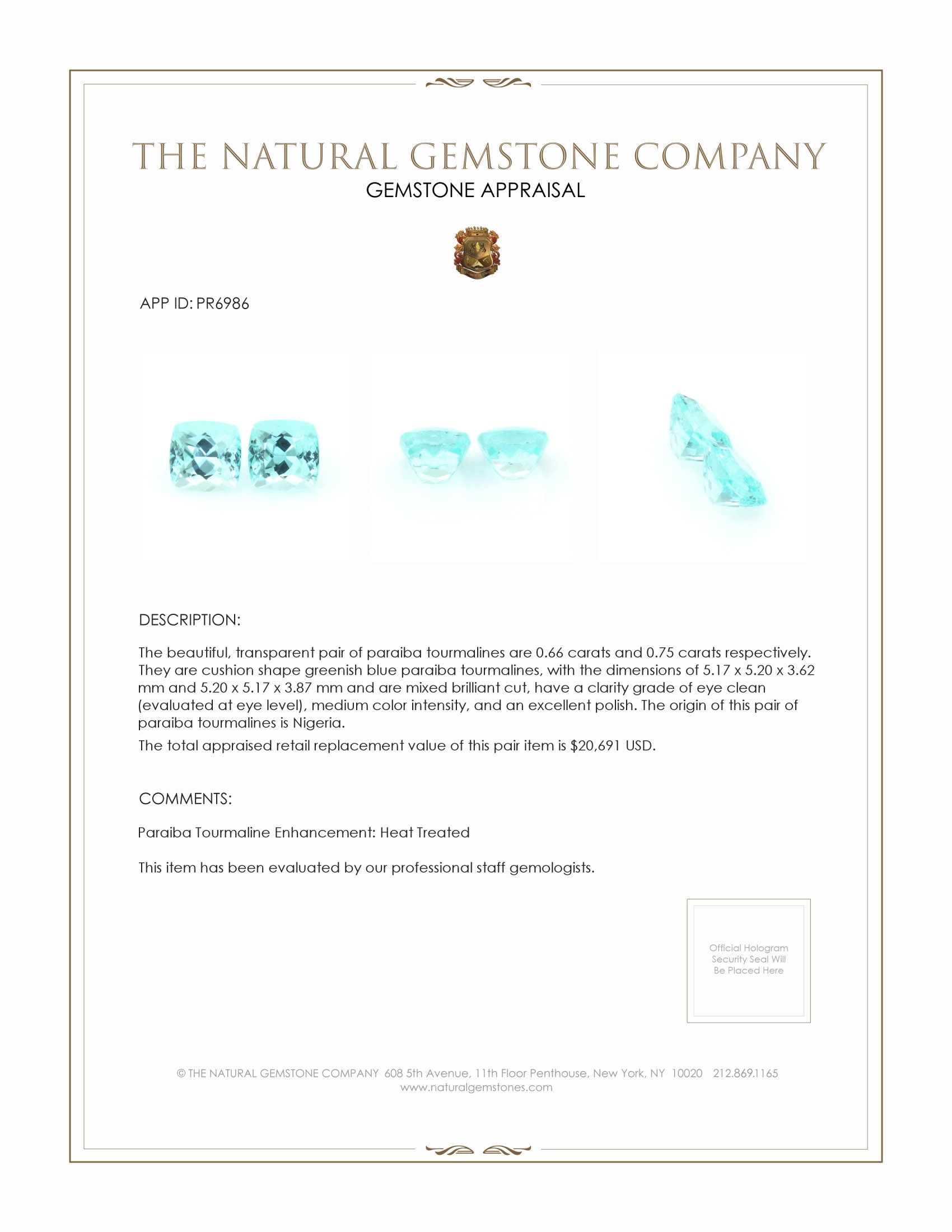 1.41 Ct.Tw. Paraiba Tourmaline Pair from Nigeria