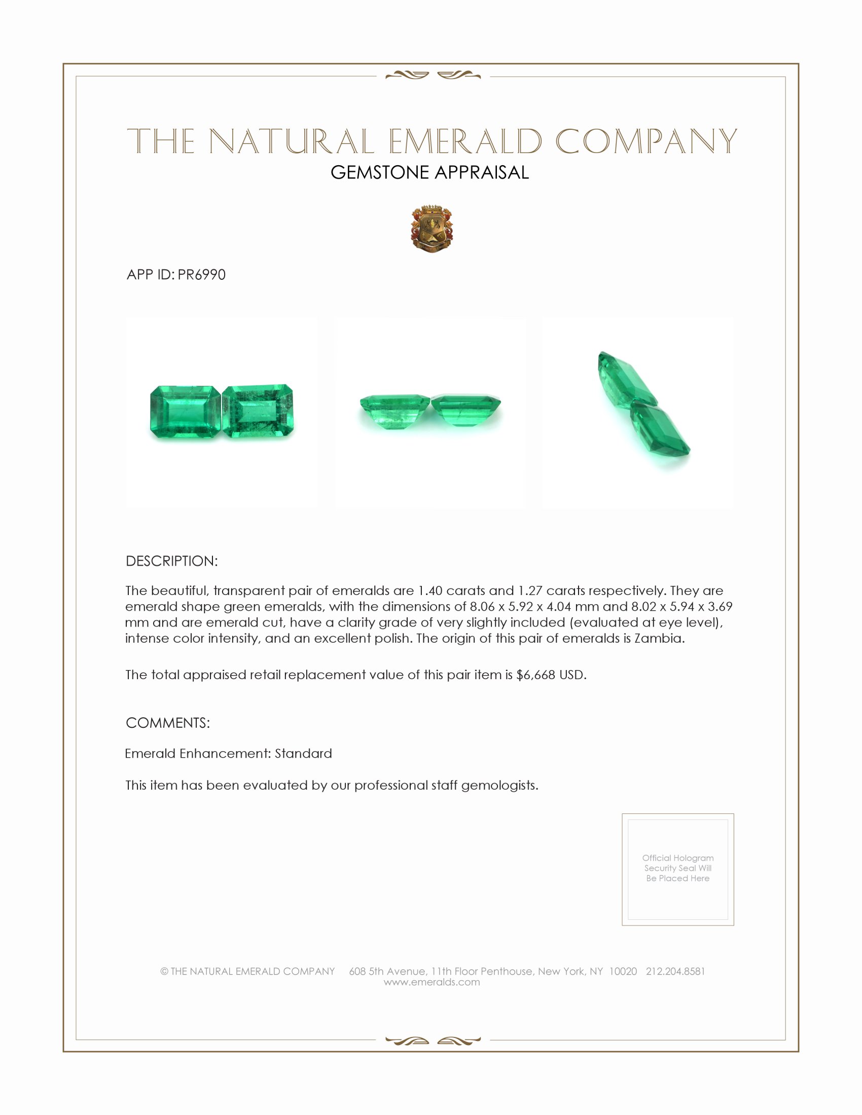 2.67 Ct.Tw. Emerald Pair from Zambia