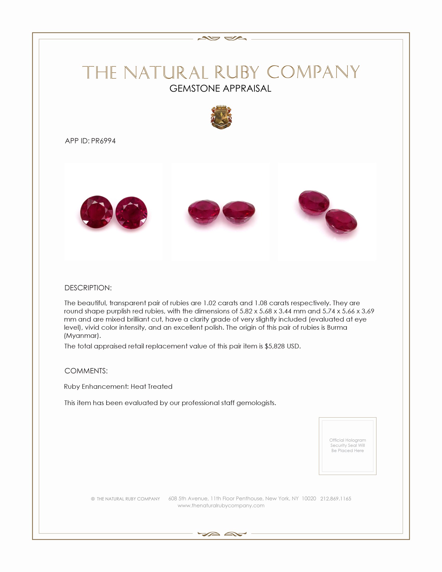 2.10 Ct.Tw. Purplish Red Ruby Pair from Burma (Myanmar)
