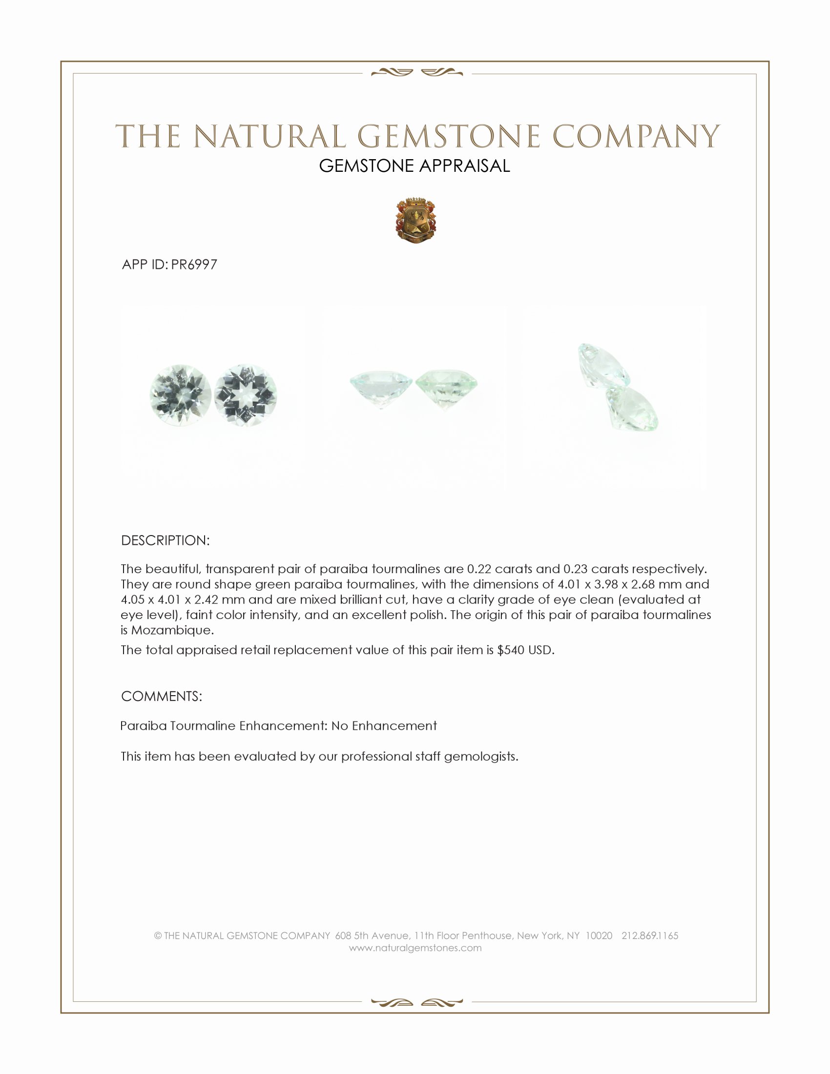 0.45 Ct.Tw. Green Paraiba Tourmaline Pair from Mozambique