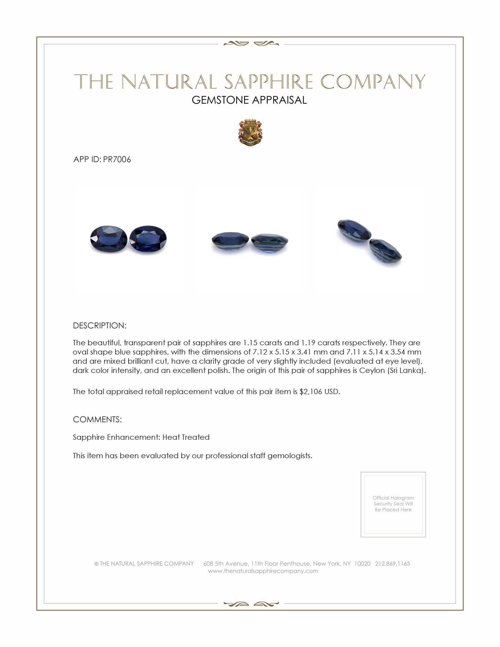 2.34 Ct.Tw. Blue Sapphire Pair from Ceylon (Sri Lanka)
