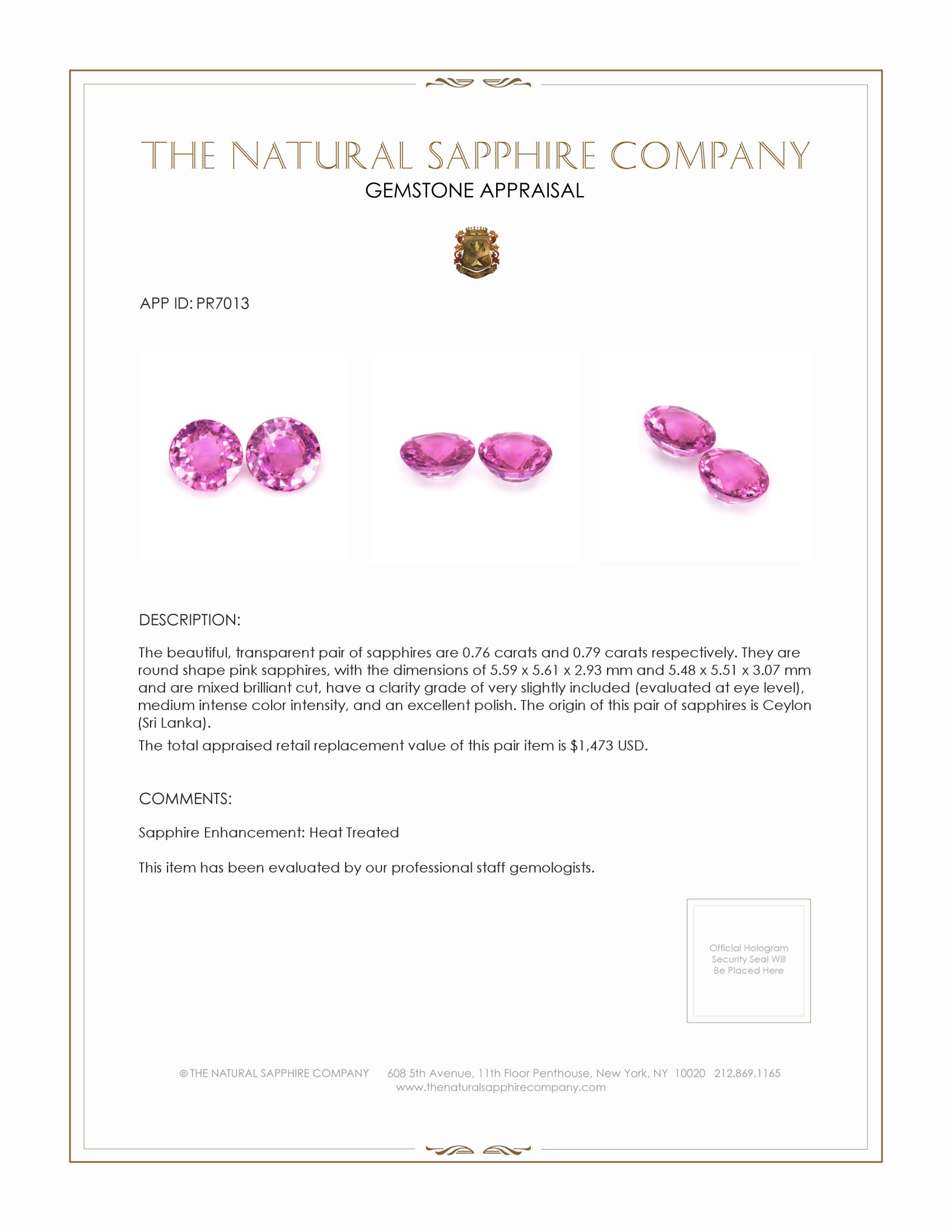 1.55 Ct.Tw. Pink Sapphire Pair from Ceylon (Sri Lanka)