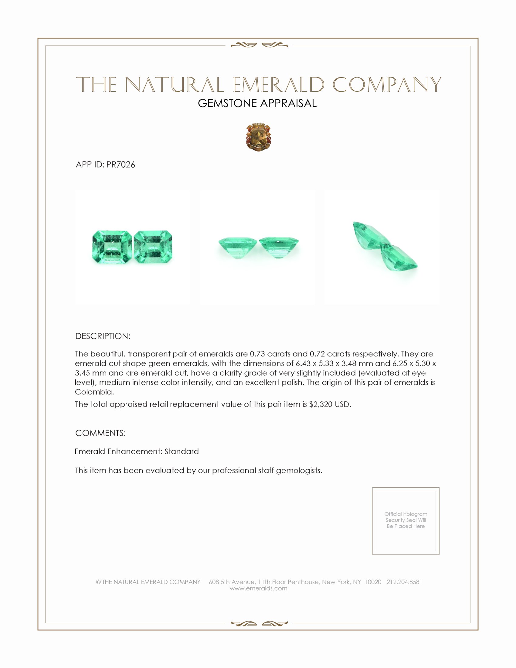 1.45 Ct.Tw. Emerald Pair from Colombia