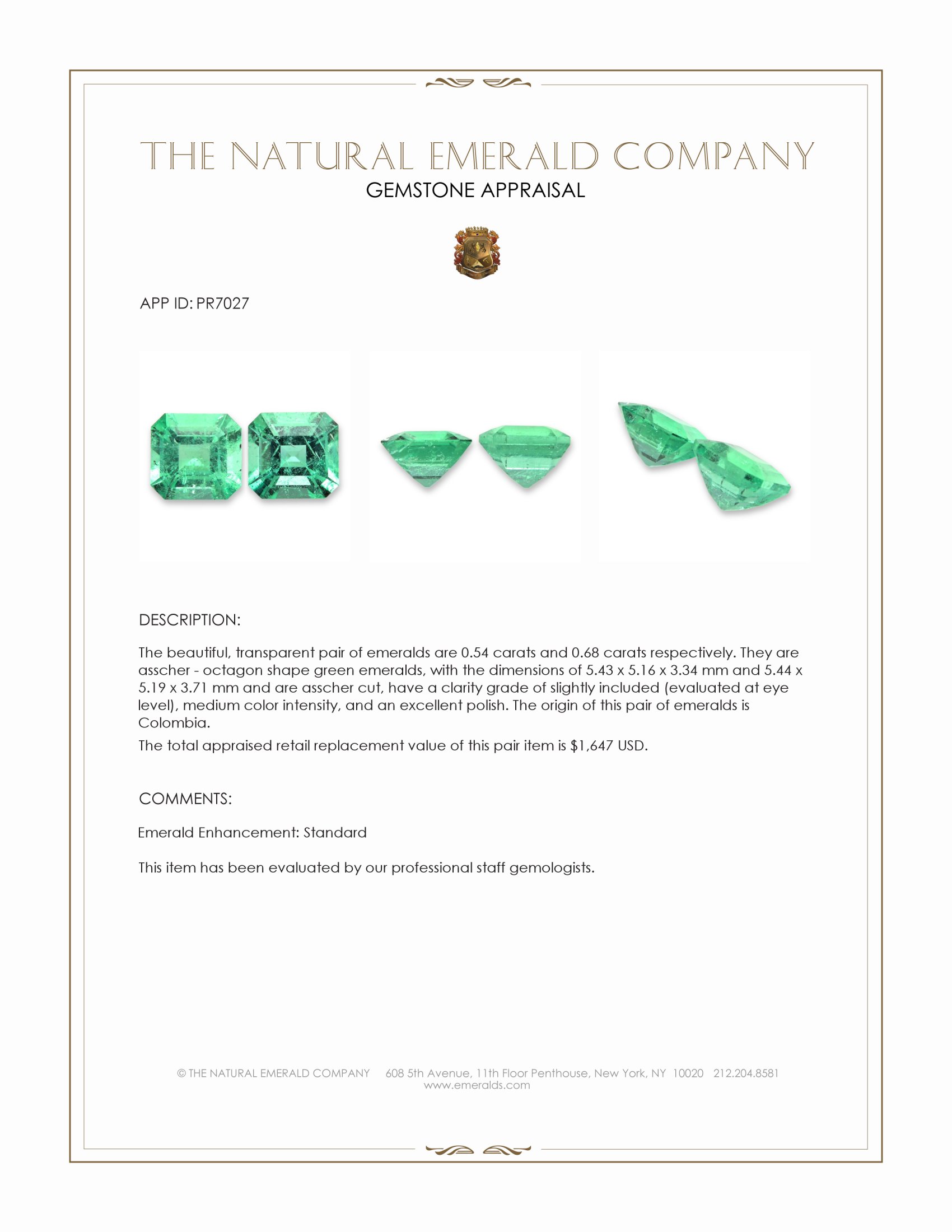 1.22 Ct.Tw. Emerald Pair from Colombia