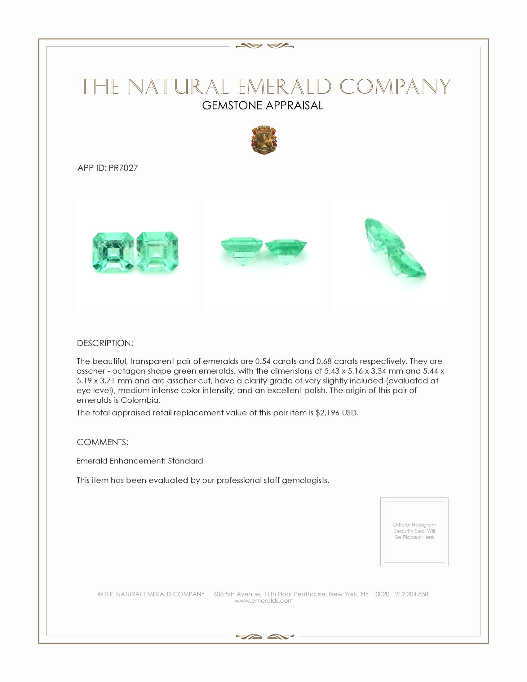 1.22 Ct.Tw. Emerald Pair from Colombia