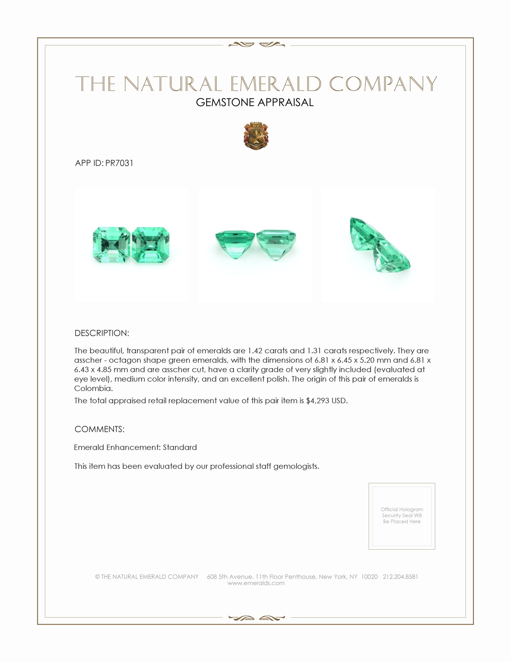 2.73 Ct.Tw. Emerald Pair from Colombia