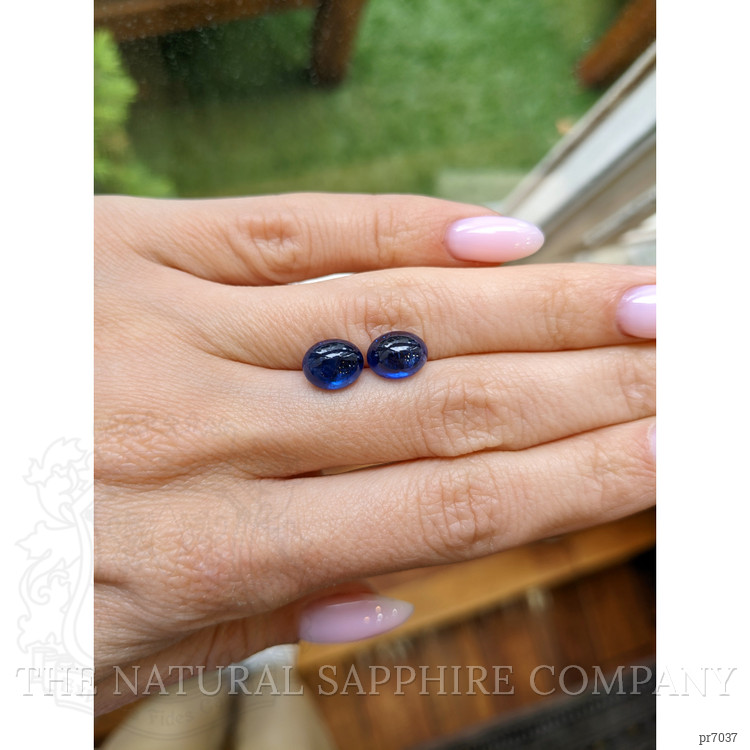 7.37 Ct.Tw. Blue Cabochon Sapphire Pair from Ceylon (Sri Lanka)