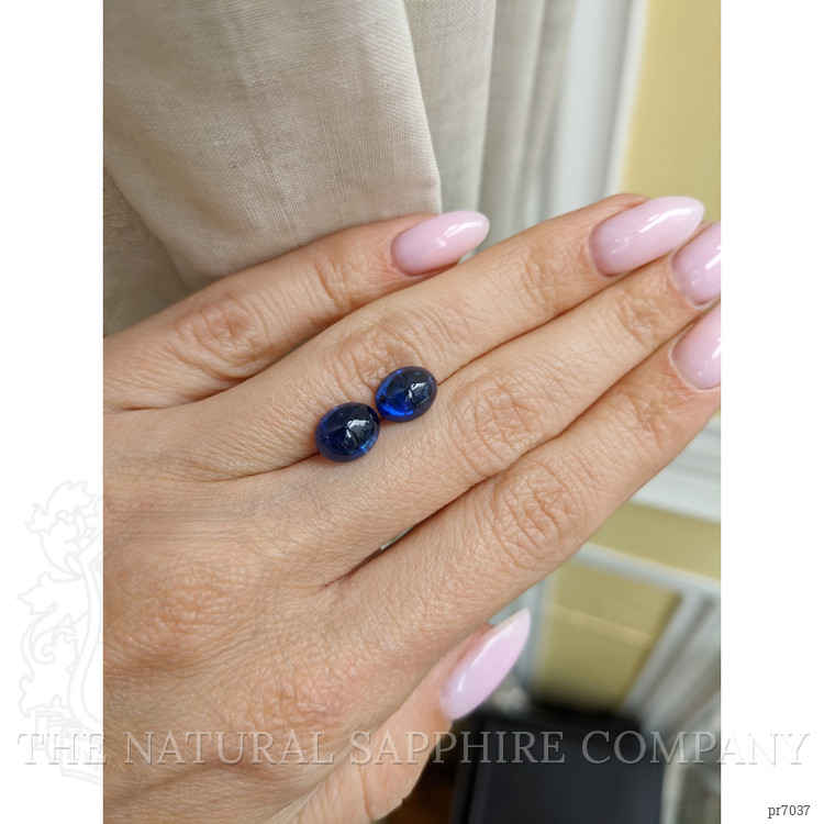7.37 Ct.Tw. Blue Cabochon Sapphire Pair from Ceylon (Sri Lanka)