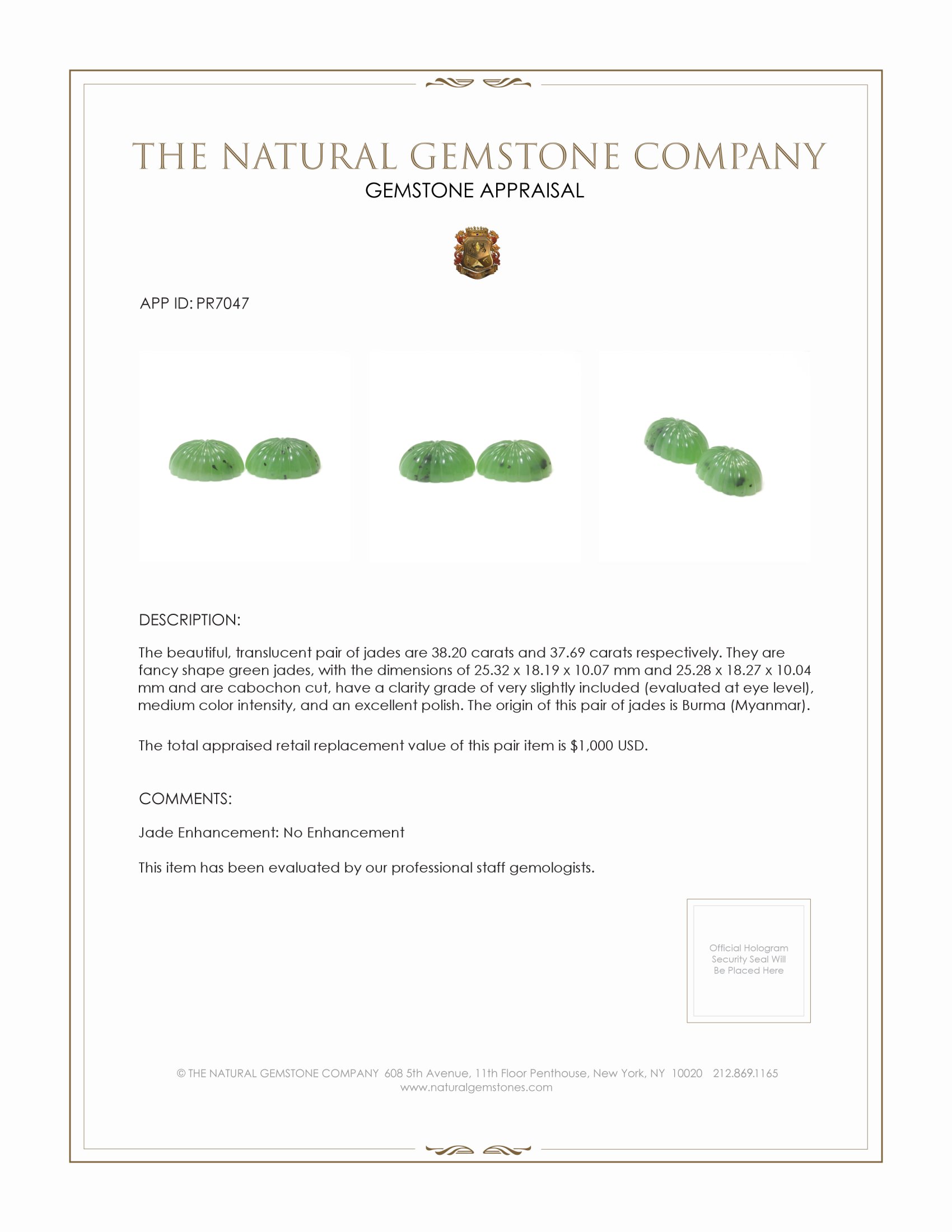 75.89 Ct.Tw. Green Cabochon Jade Pair from Burma (Myanmar)