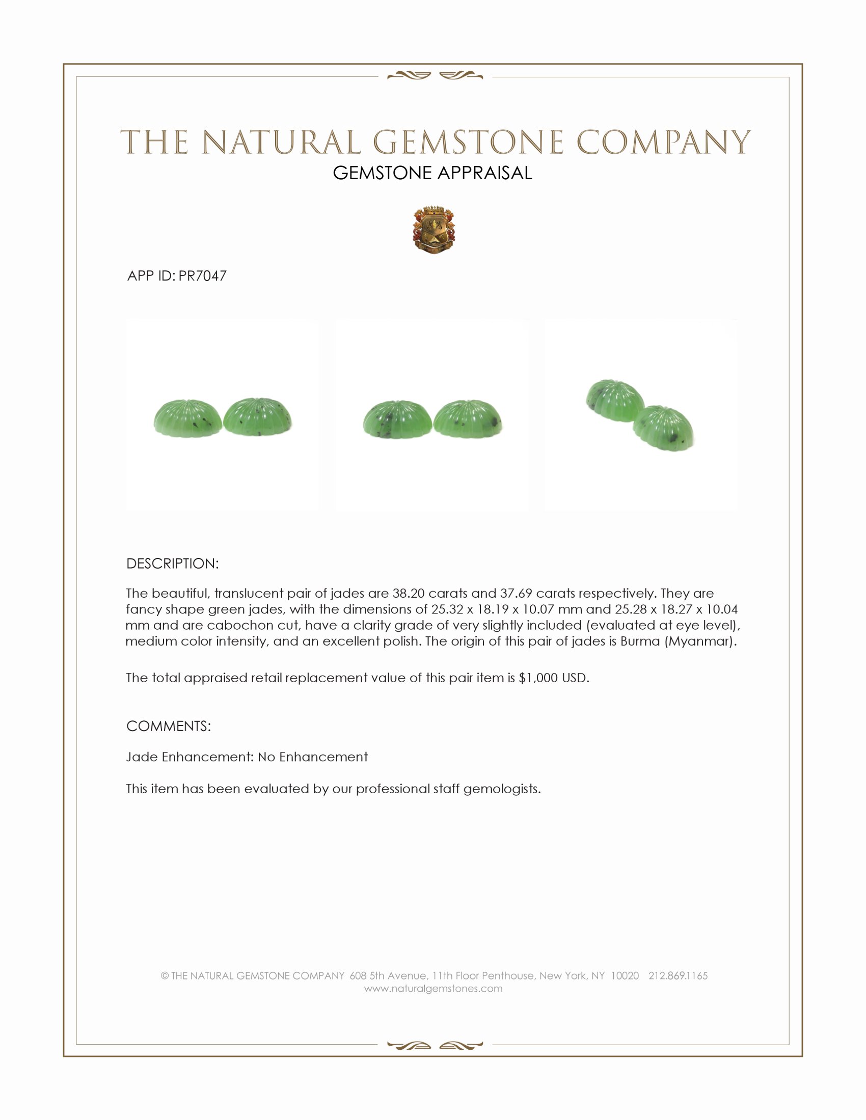 75.89 Ct.Tw. Green Cabochon Jade Pair from Burma (Myanmar)