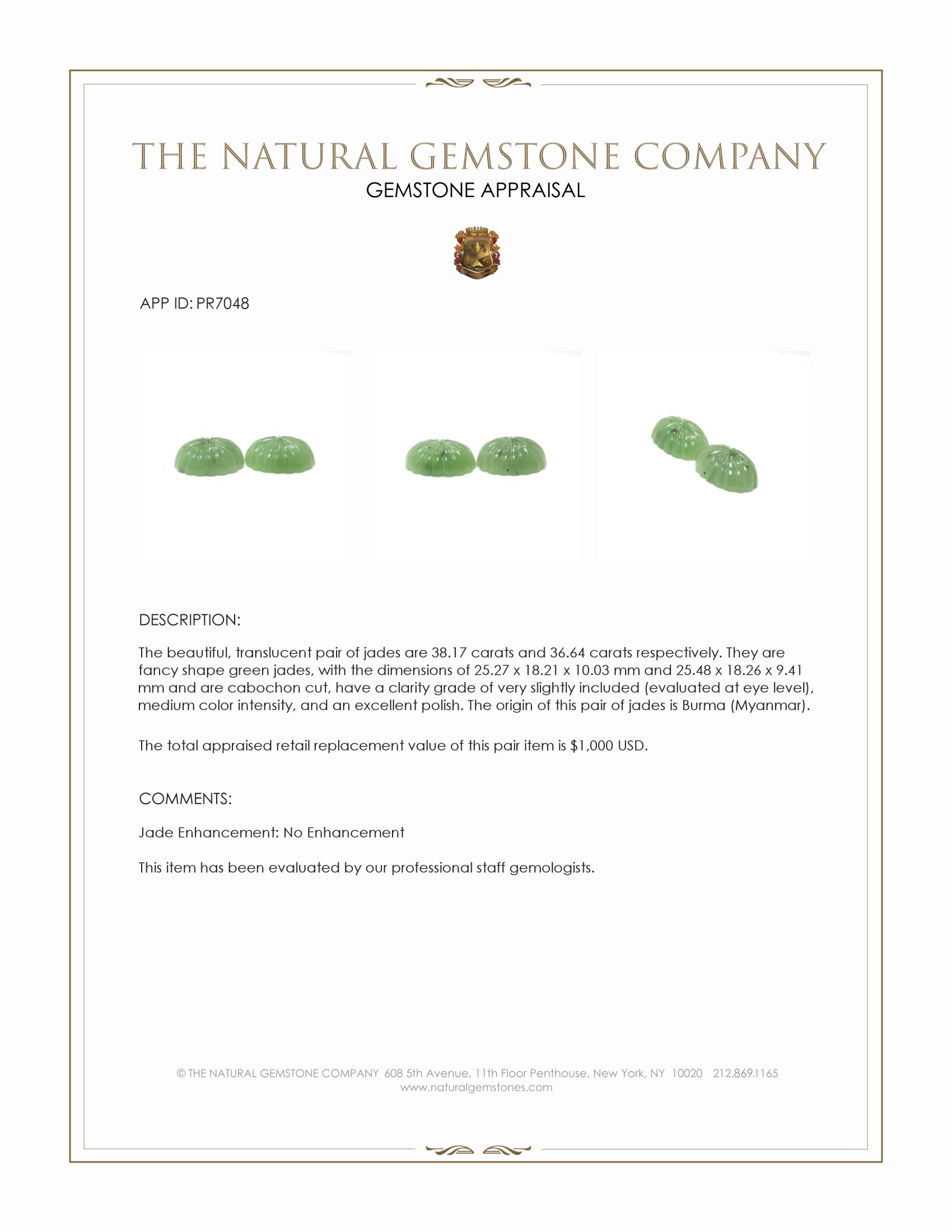 74.81 Ct.Tw. Green Cabochon Jade Pair from Burma (Myanmar)