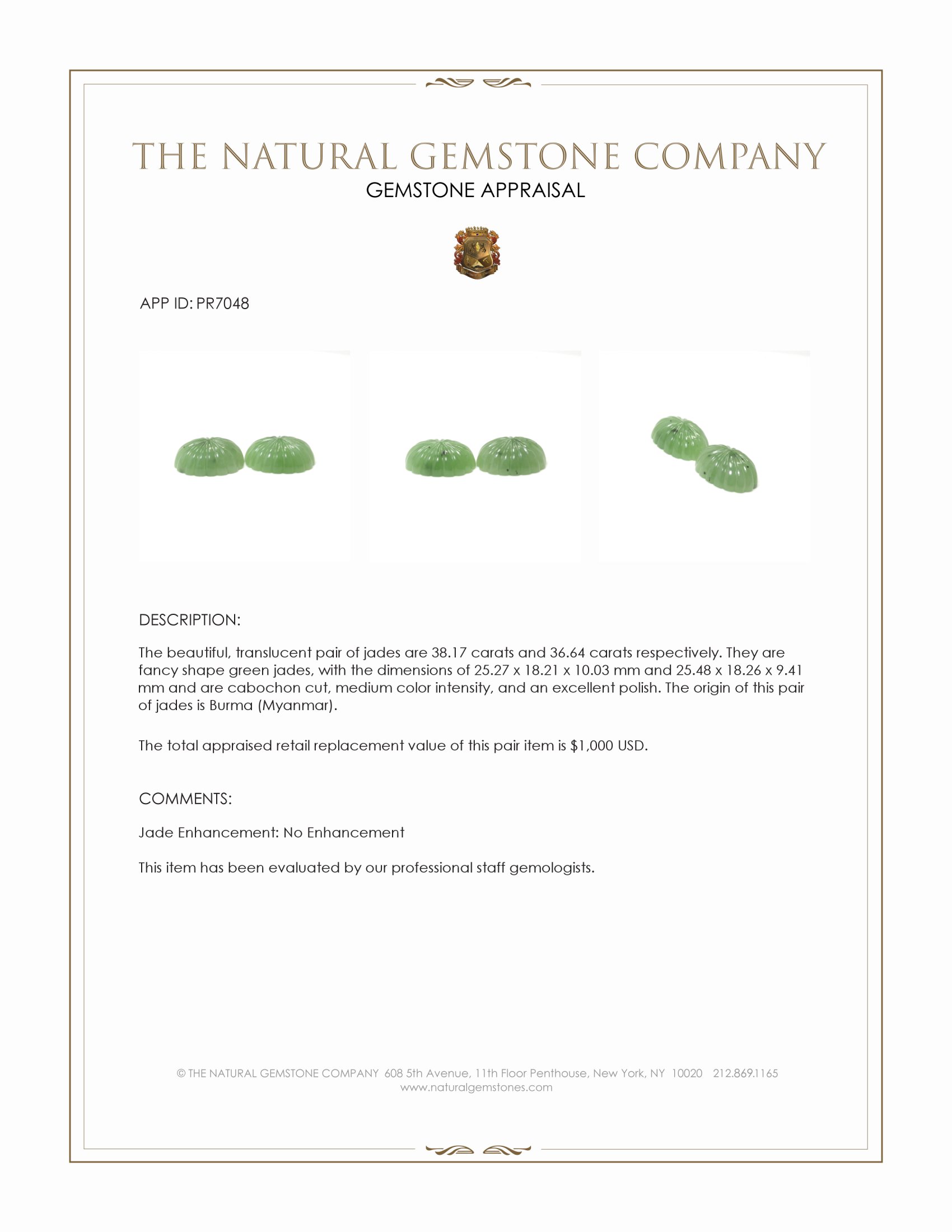 74.81 Ct.Tw. Green Cabochon Jade Pair from Burma (Myanmar)