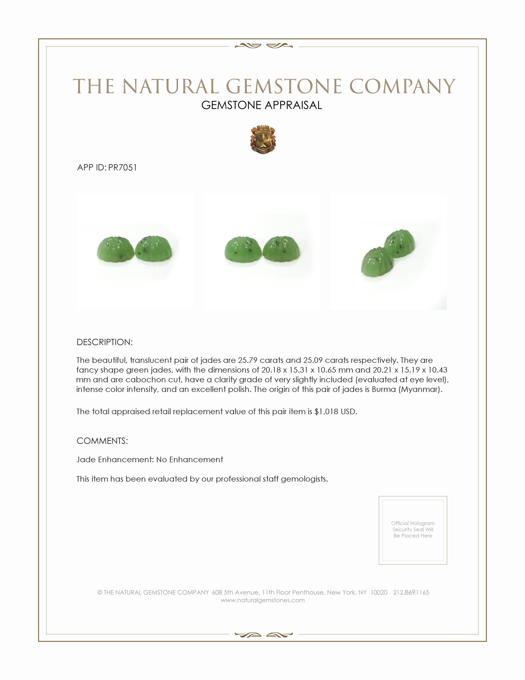 50.88 Ct.Tw. Green Cabochon Jade Pair from Burma (Myanmar)