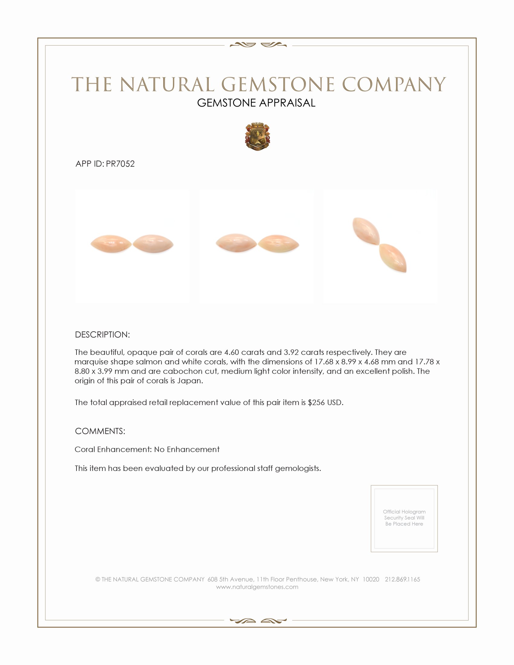 8.52 Ct.Tw. Cabochon Coral Pair from Italy