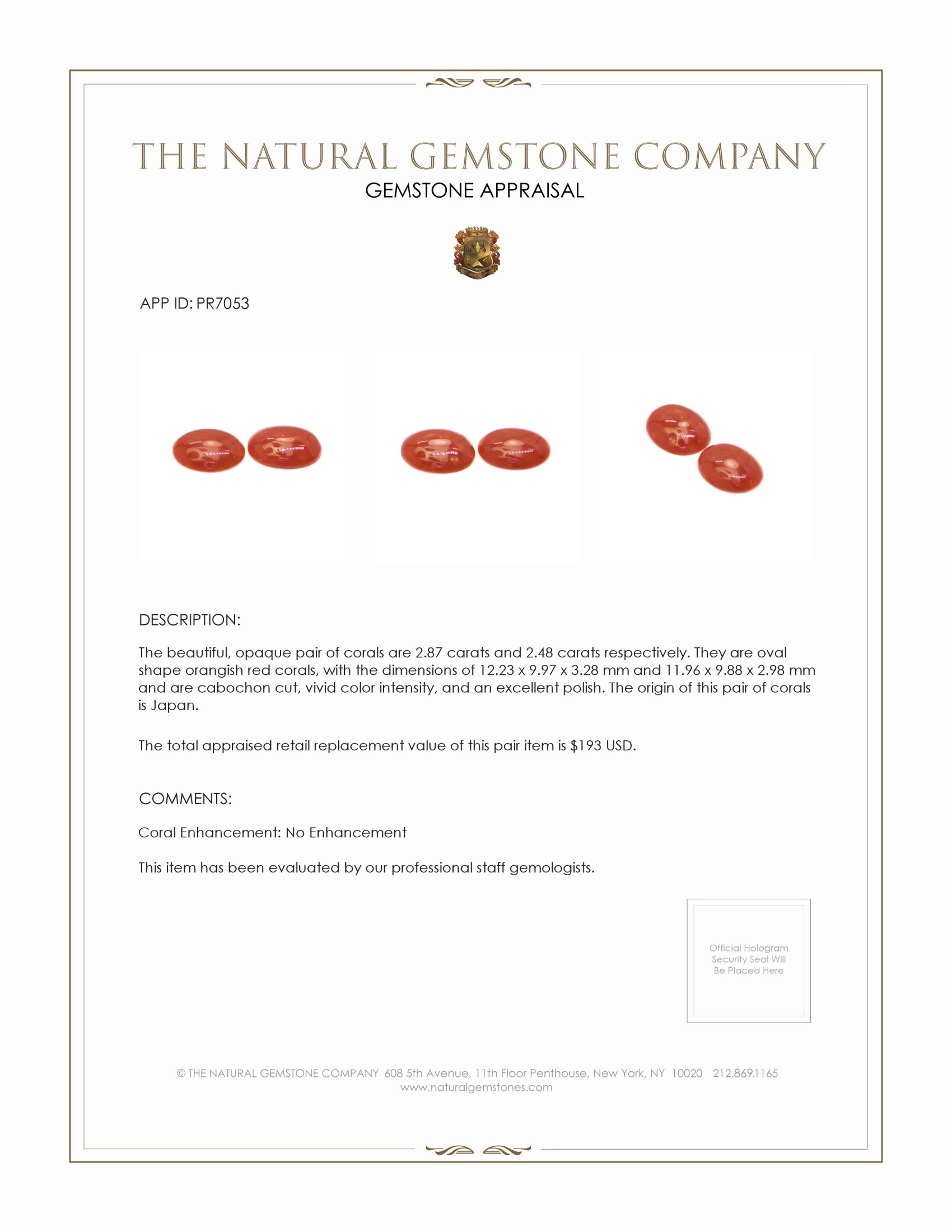 5.35 Ct.Tw. Cabochon Coral Pair from Italy