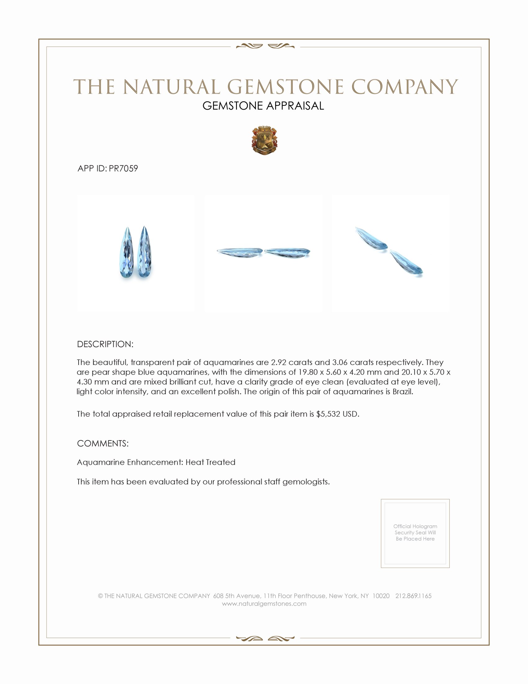 5.98 Ct.Tw. Aquamarine Pair from Brazil