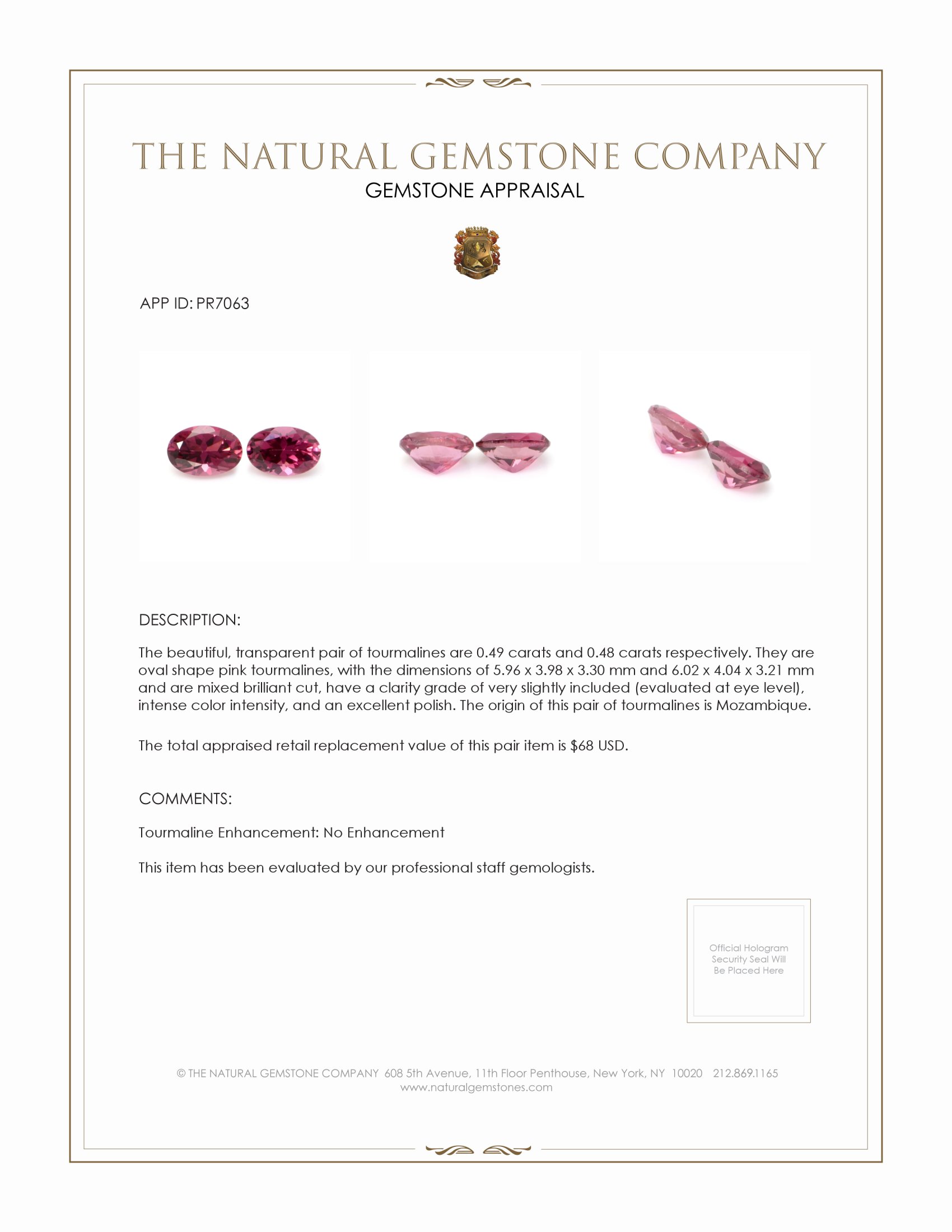 0.97 Ct.Tw. Pink Tourmaline Pair from Mozambique