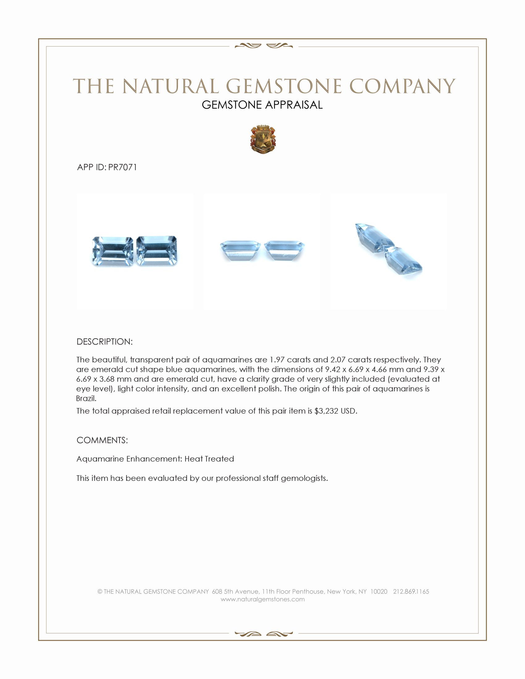 4.04 Ct.Tw. Blue Aquamarine Pair from Brazil