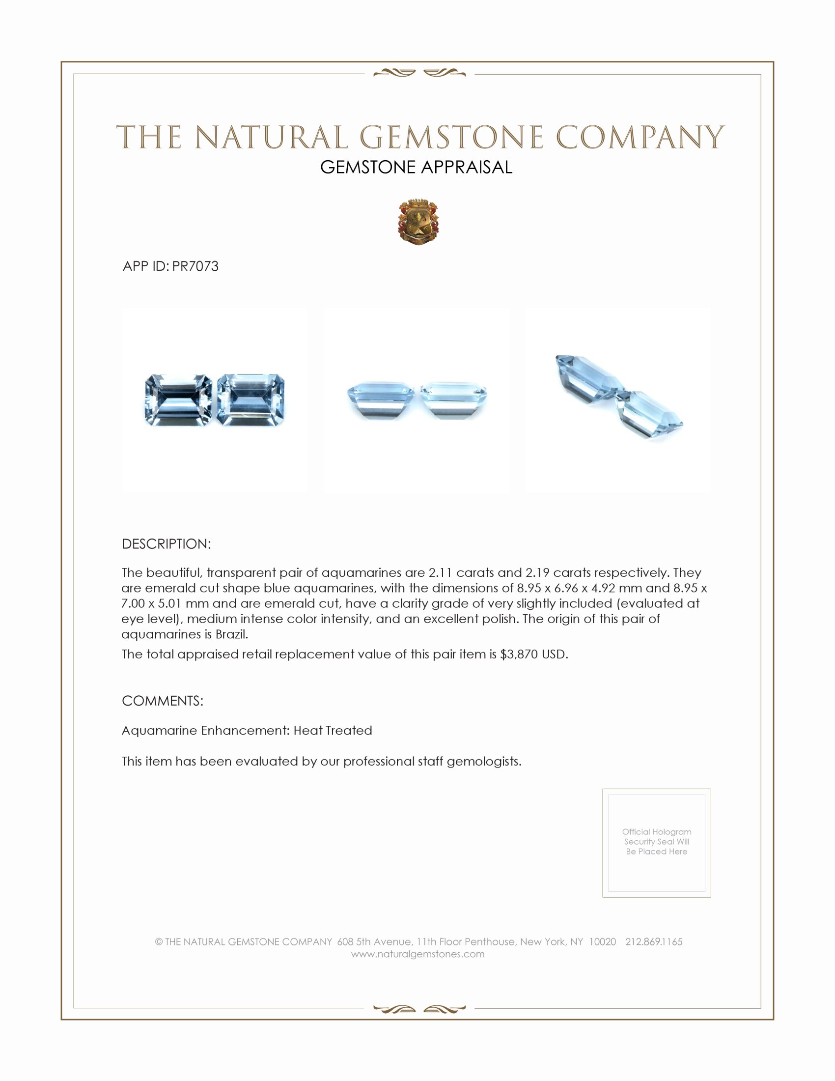 4.30 Ct.Tw. Aquamarine Pair from Brazil