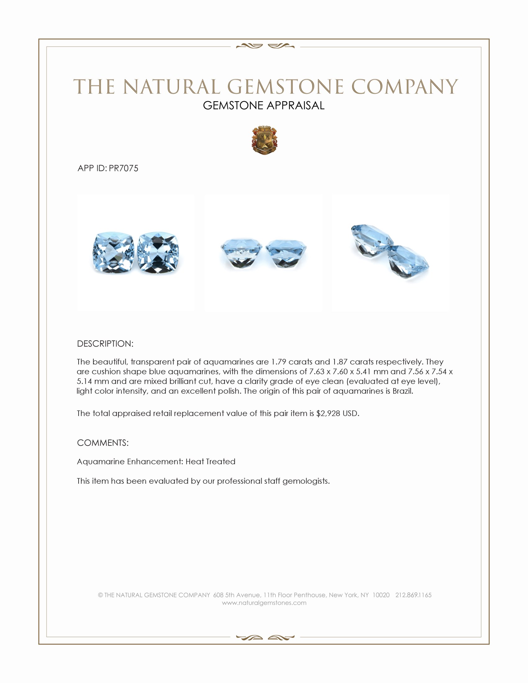 3.66 Ct.Tw. Blue Aquamarine Pair from Brazil