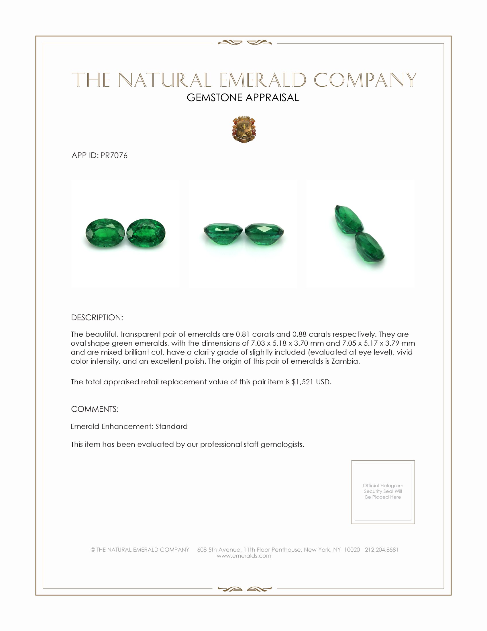 1.69 Ct.Tw. Emerald Pair from Zambia