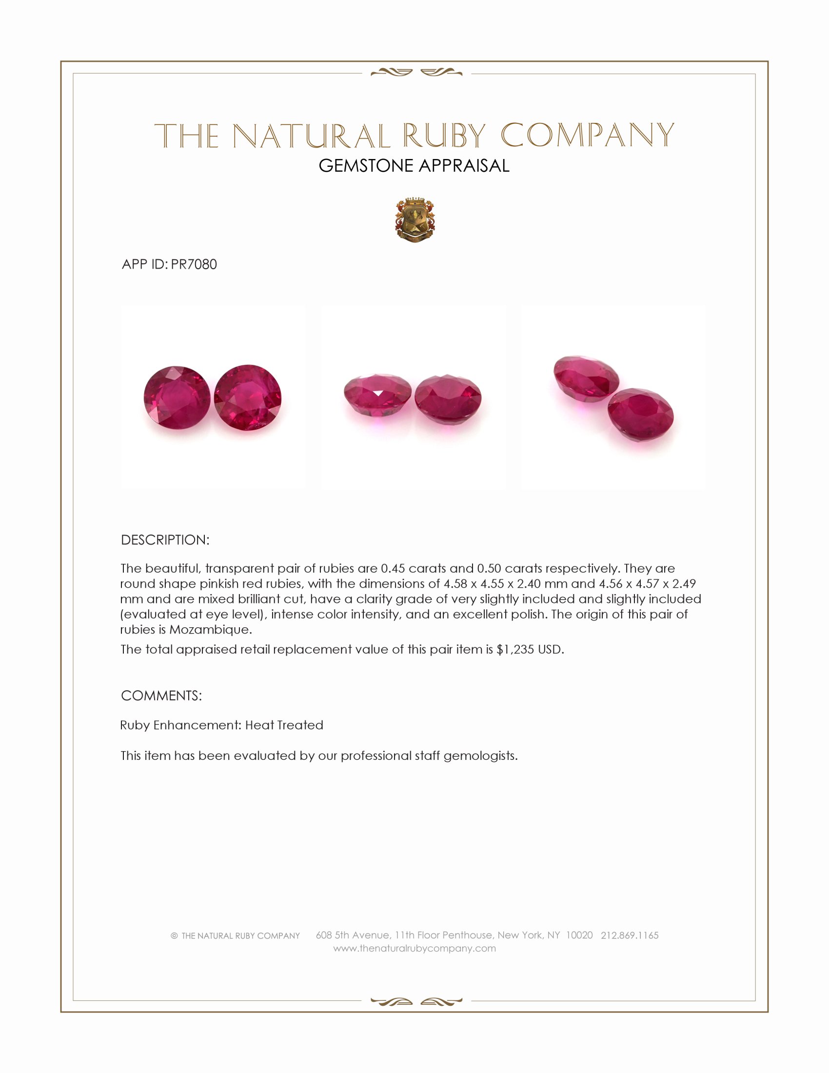 0.95 Ct.Tw. Ruby Pair from Mozambique