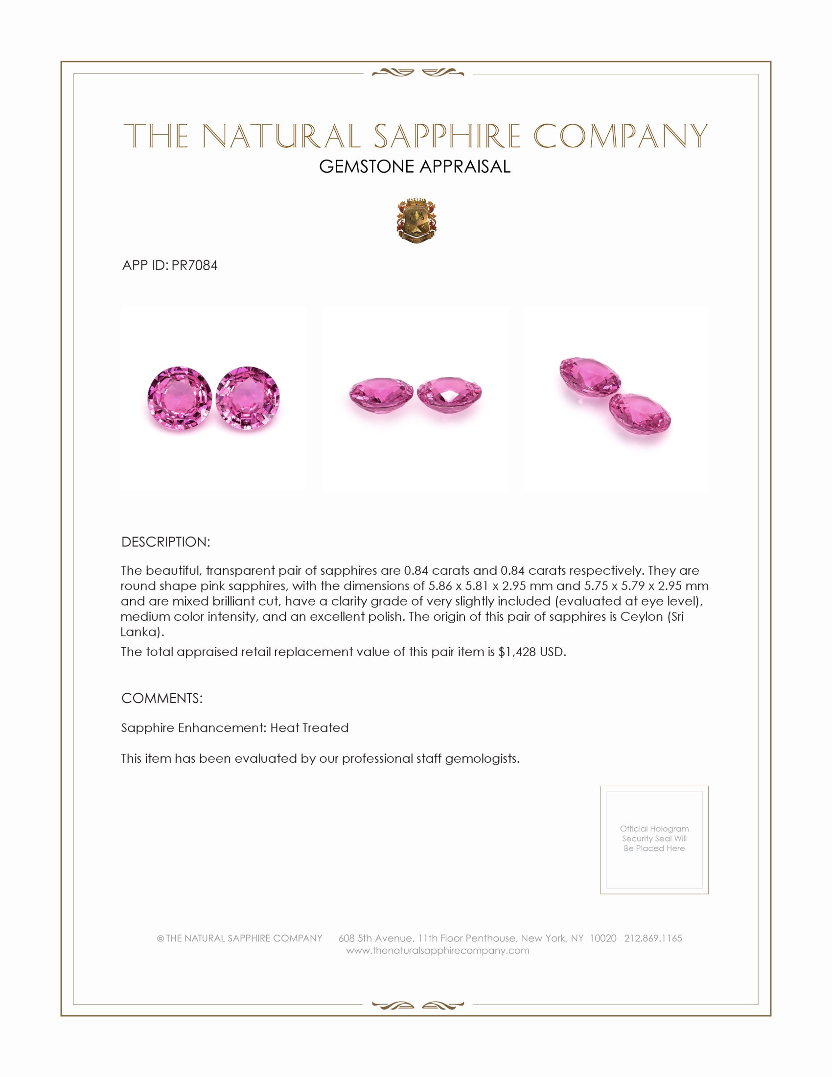 1.68 Ct.Tw. Pink Sapphire Pair from Ceylon (Sri Lanka)