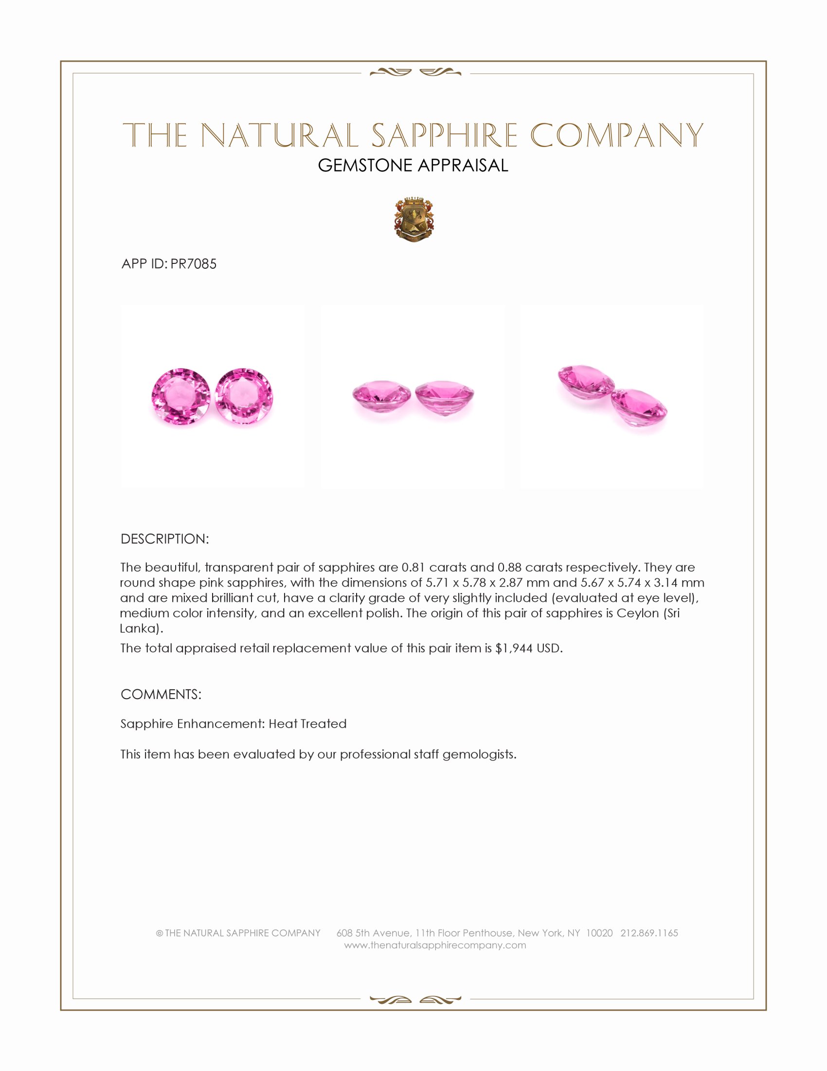 1.69 Ct.Tw. Pink Sapphire Pair from Ceylon (Sri Lanka)
