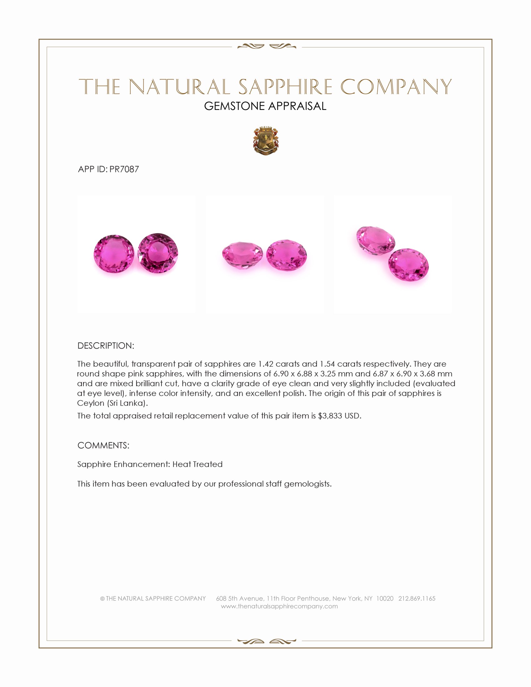 2.96 Ct.Tw. Pink Sapphire Pair from Ceylon (Sri Lanka)