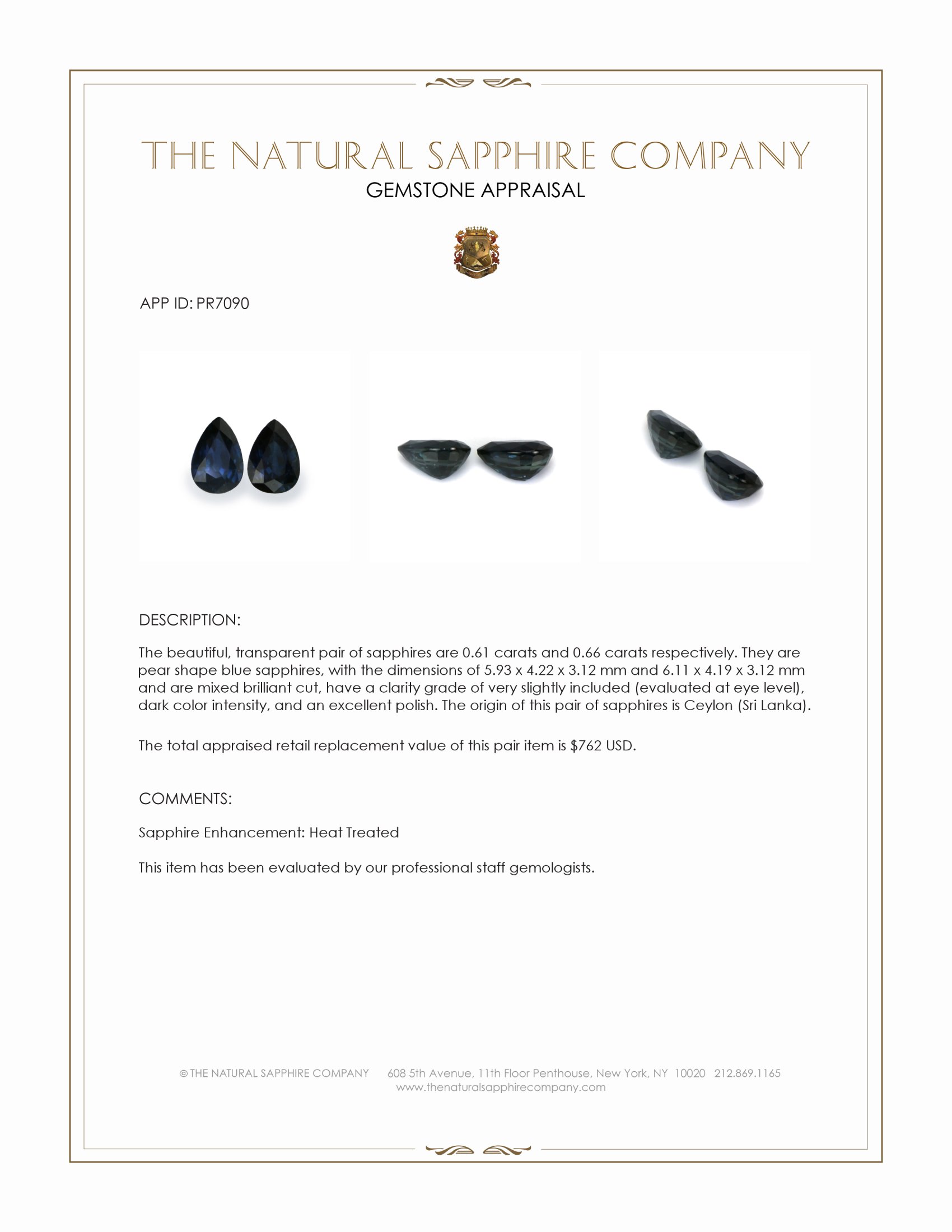 1.27 Ct.Tw. Blue Sapphire Pair from Ceylon (Sri Lanka)