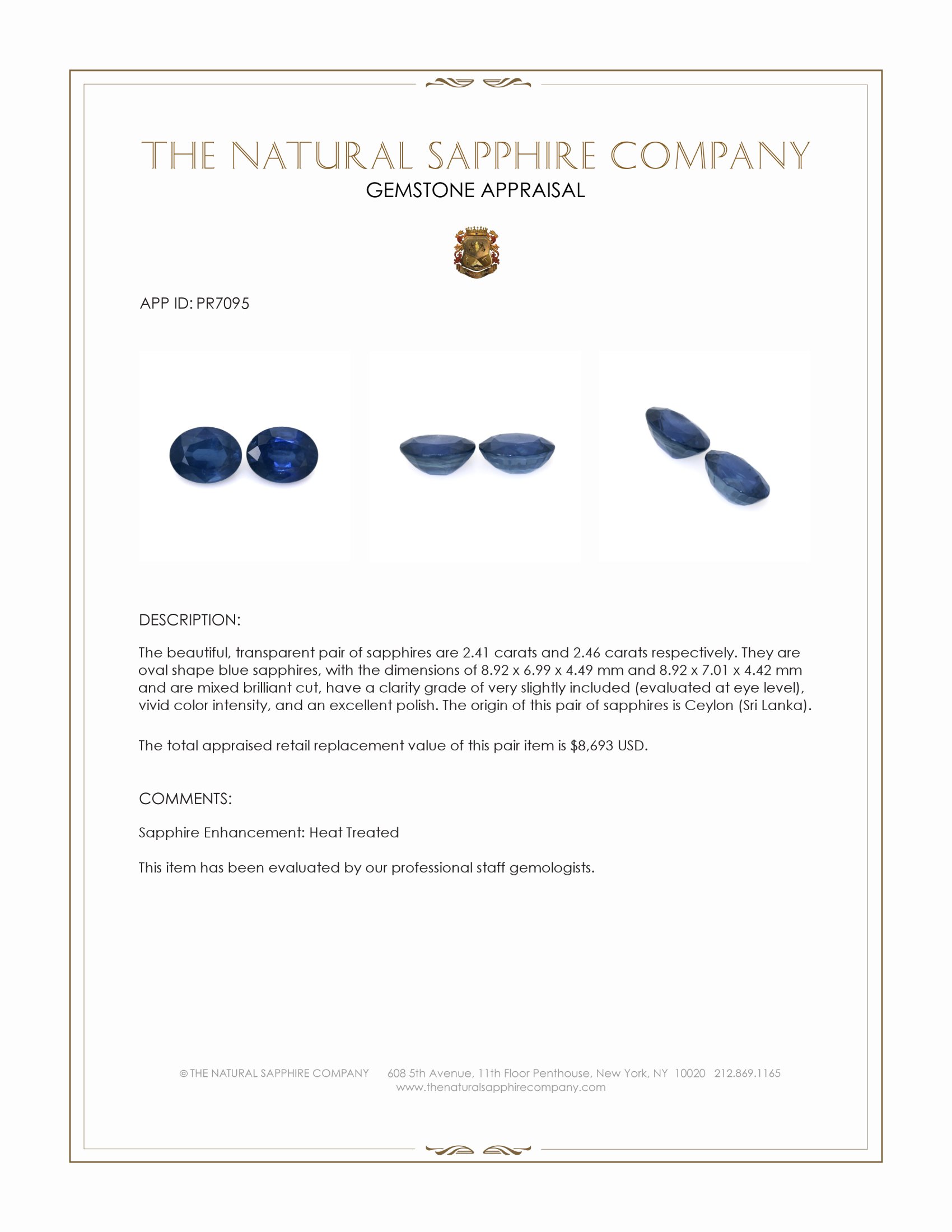 4.87 Ct.Tw. Blue Sapphire Pair from Ceylon (Sri Lanka)
