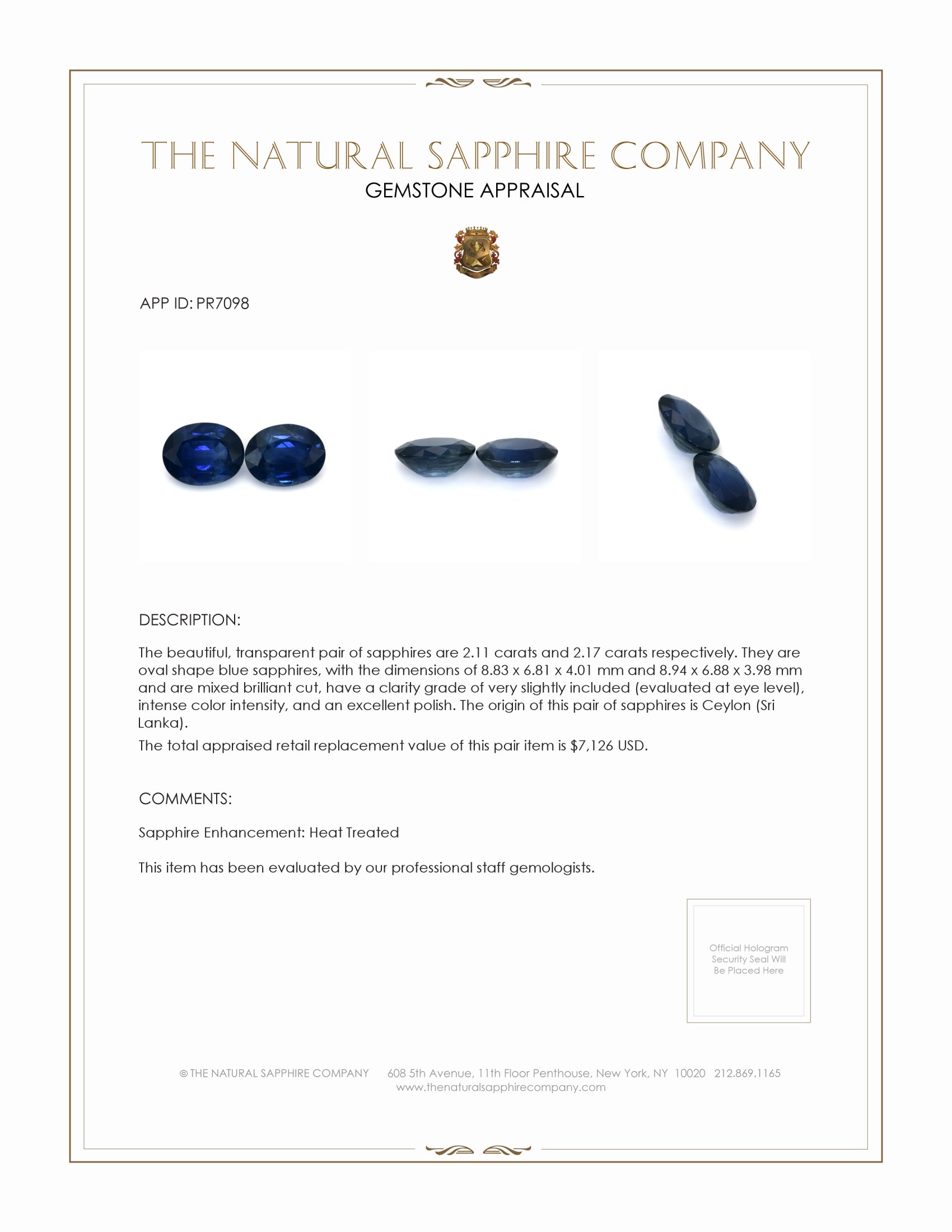4.28 Ct.Tw. Blue Sapphire Pair from Ceylon (Sri Lanka)