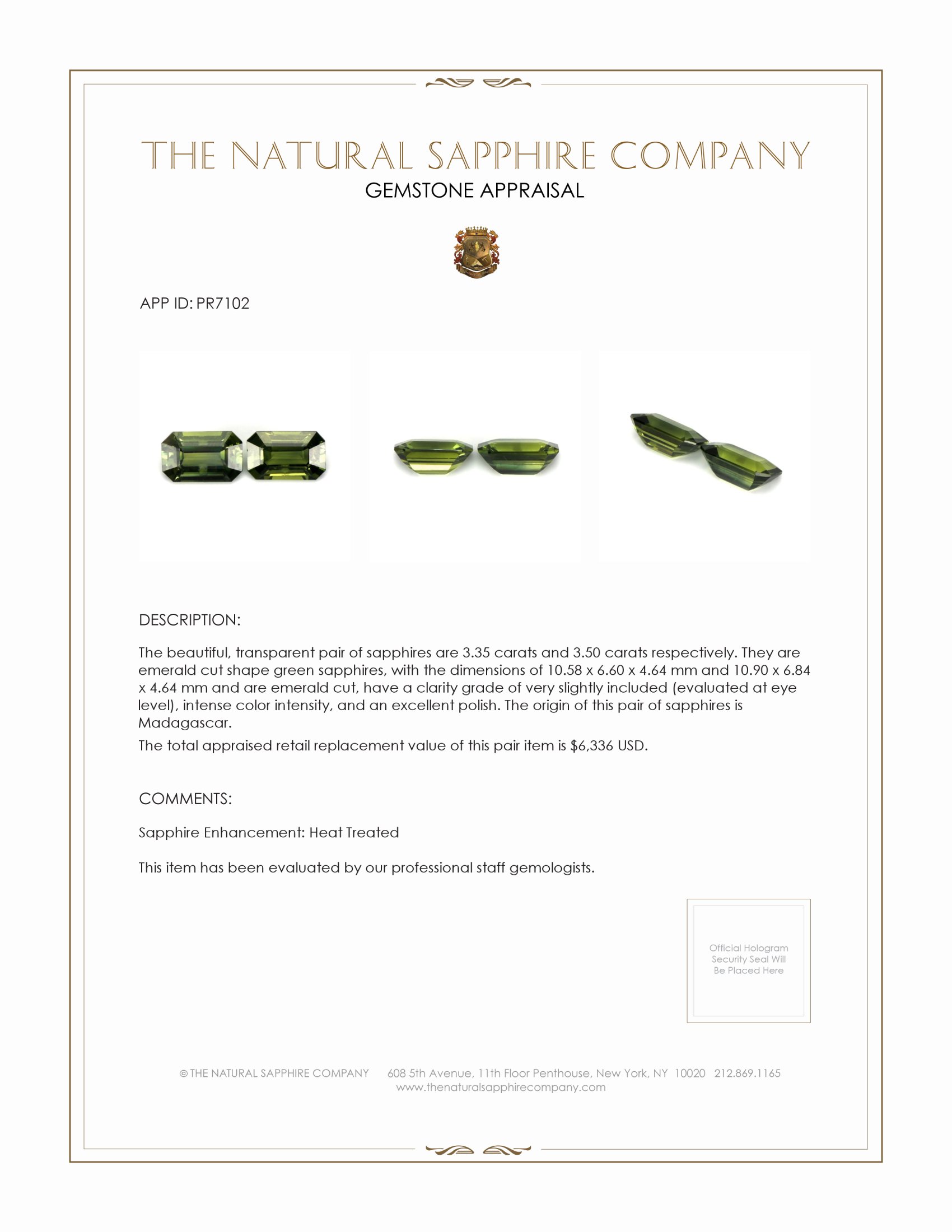 6.85 Ct.Tw. Green Sapphire Pair from Madagascar