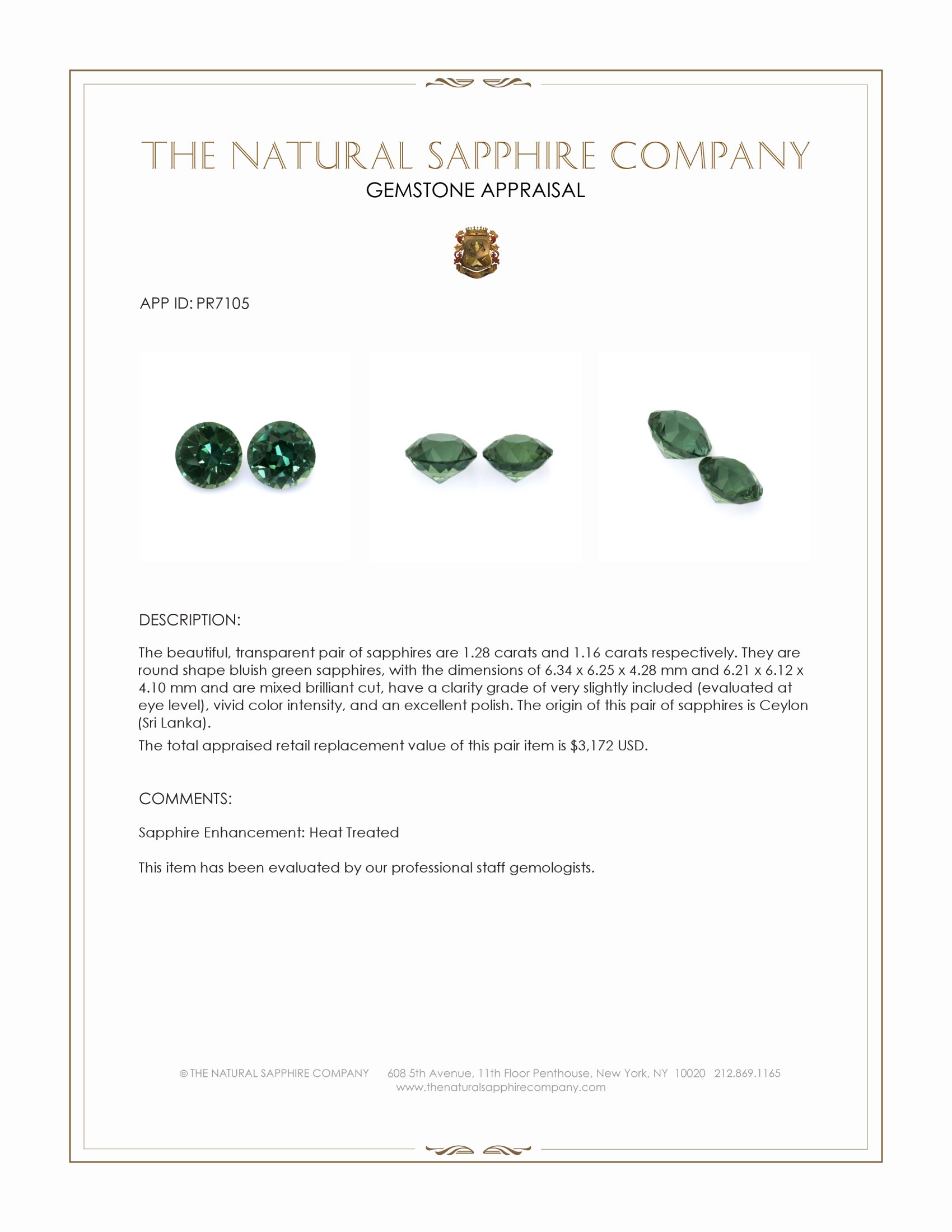 2.44 Ct.Tw. Bluish Green Sapphire Pair from Ceylon (Sri Lanka)