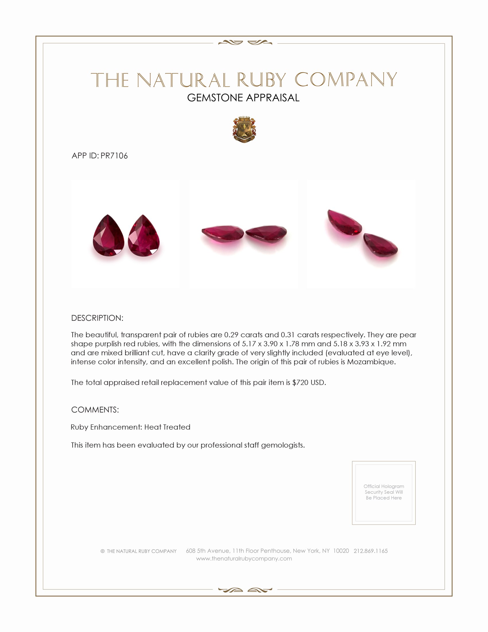 0.60 Ct.Tw. Ruby Pair from Mozambique