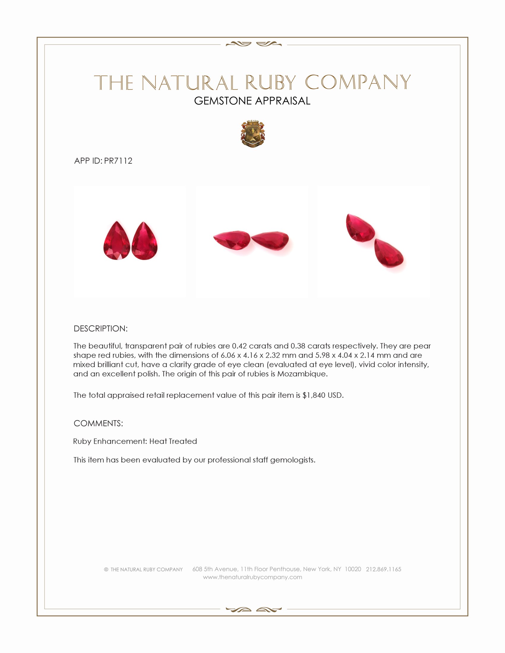 0.80 Ct.Tw. Ruby Pair from Mozambique