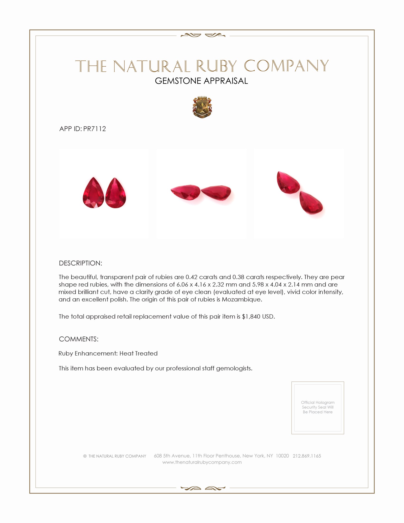 0.80 Ct.Tw. Ruby Pair from Mozambique