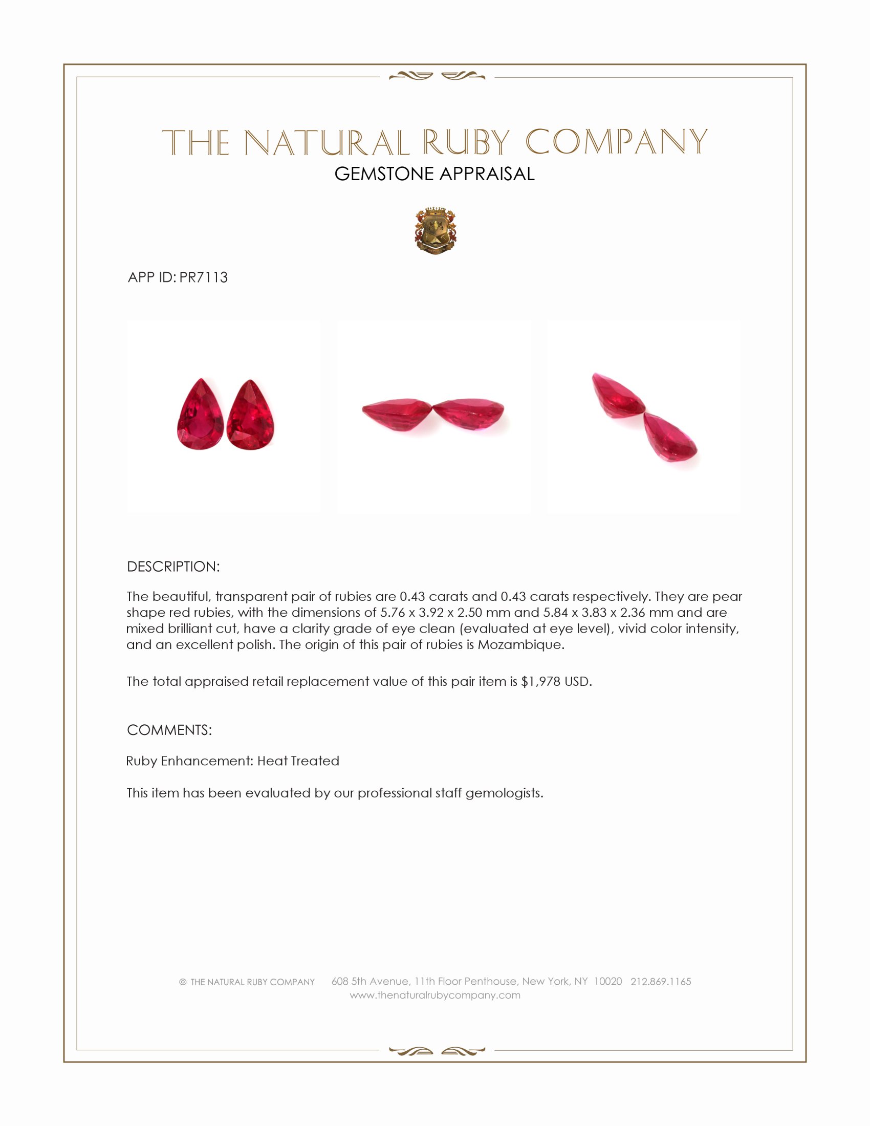 0.86 Ct.Tw. Ruby Pair from Mozambique