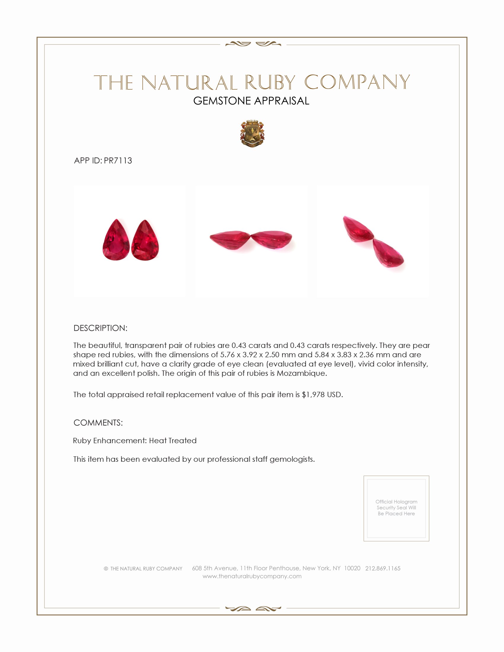 0.86 Ct.Tw. Ruby Pair from Mozambique