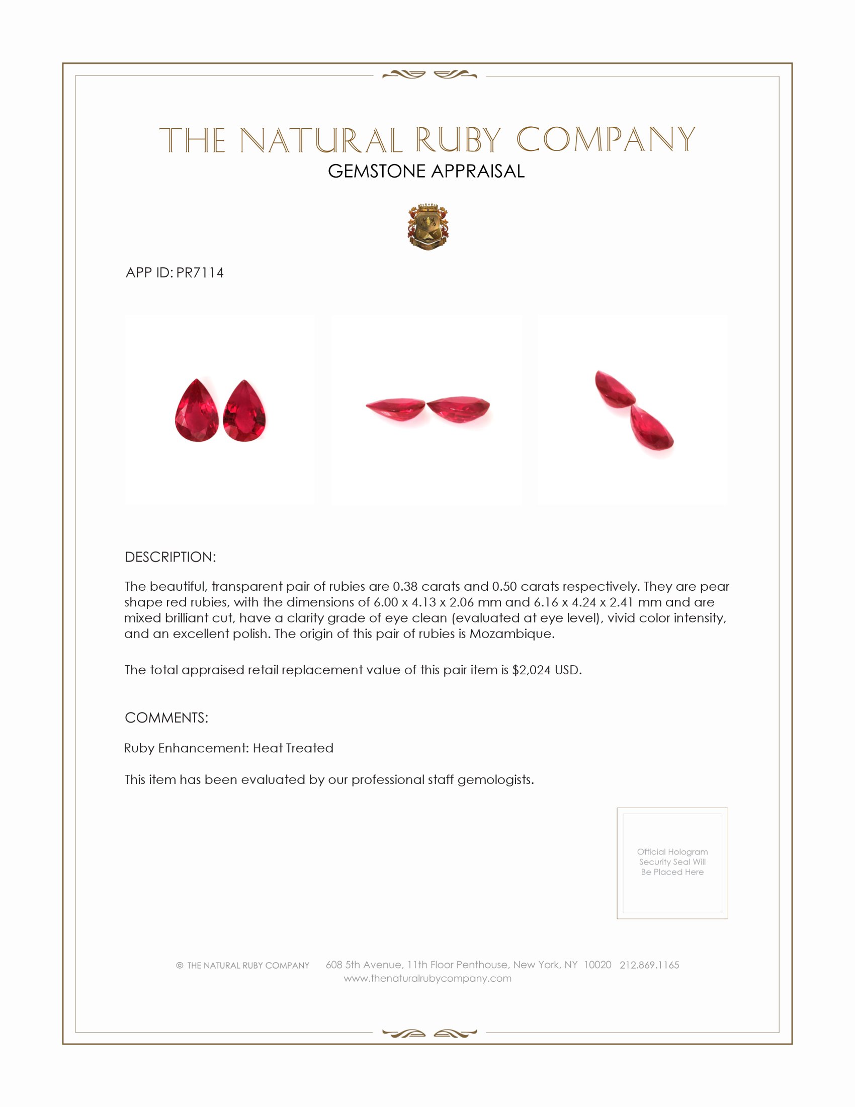 0.88 Ct.Tw. Ruby Pair from Mozambique