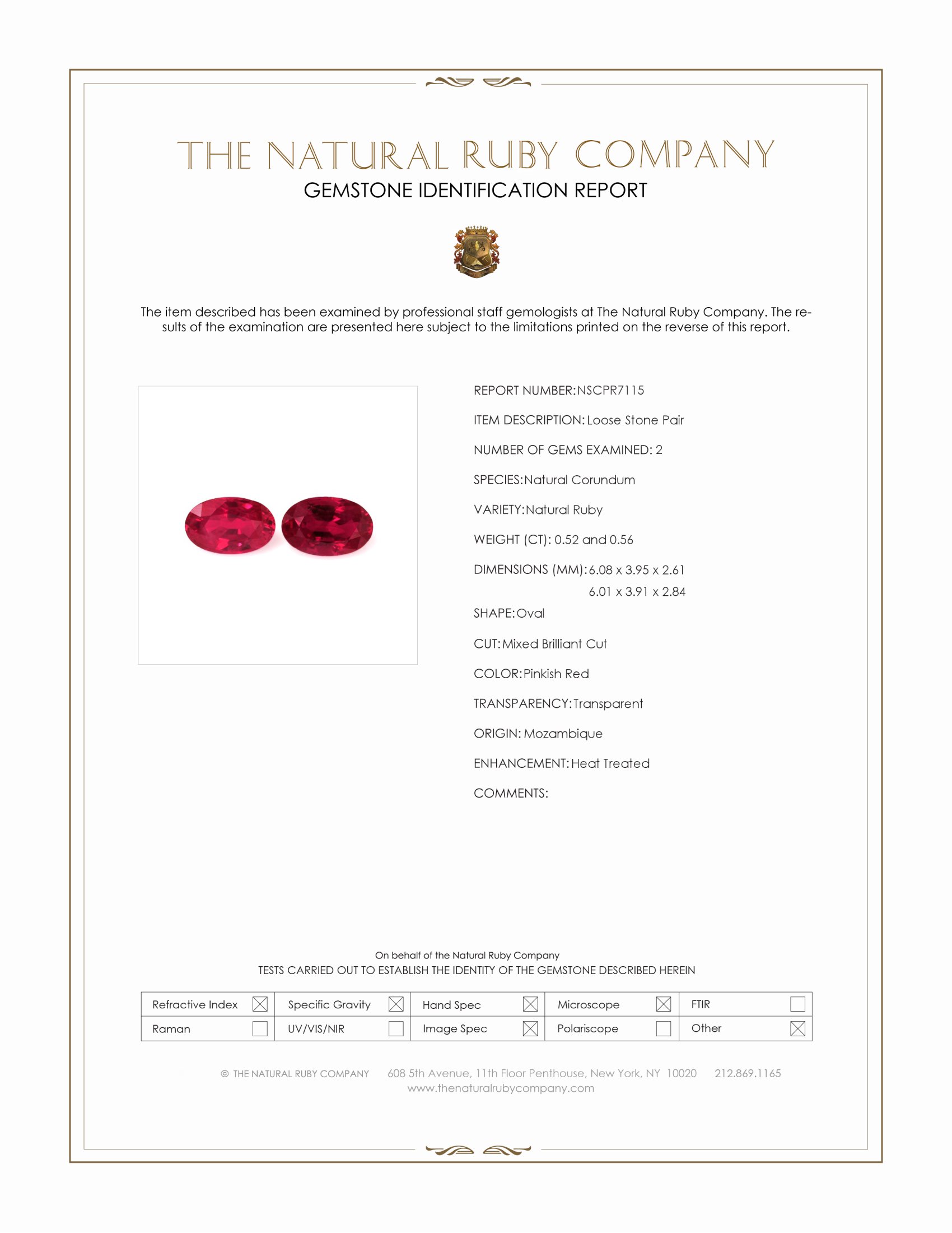 1.08 Ct.Tw. Pinkish Red Ruby Pair from Mozambique