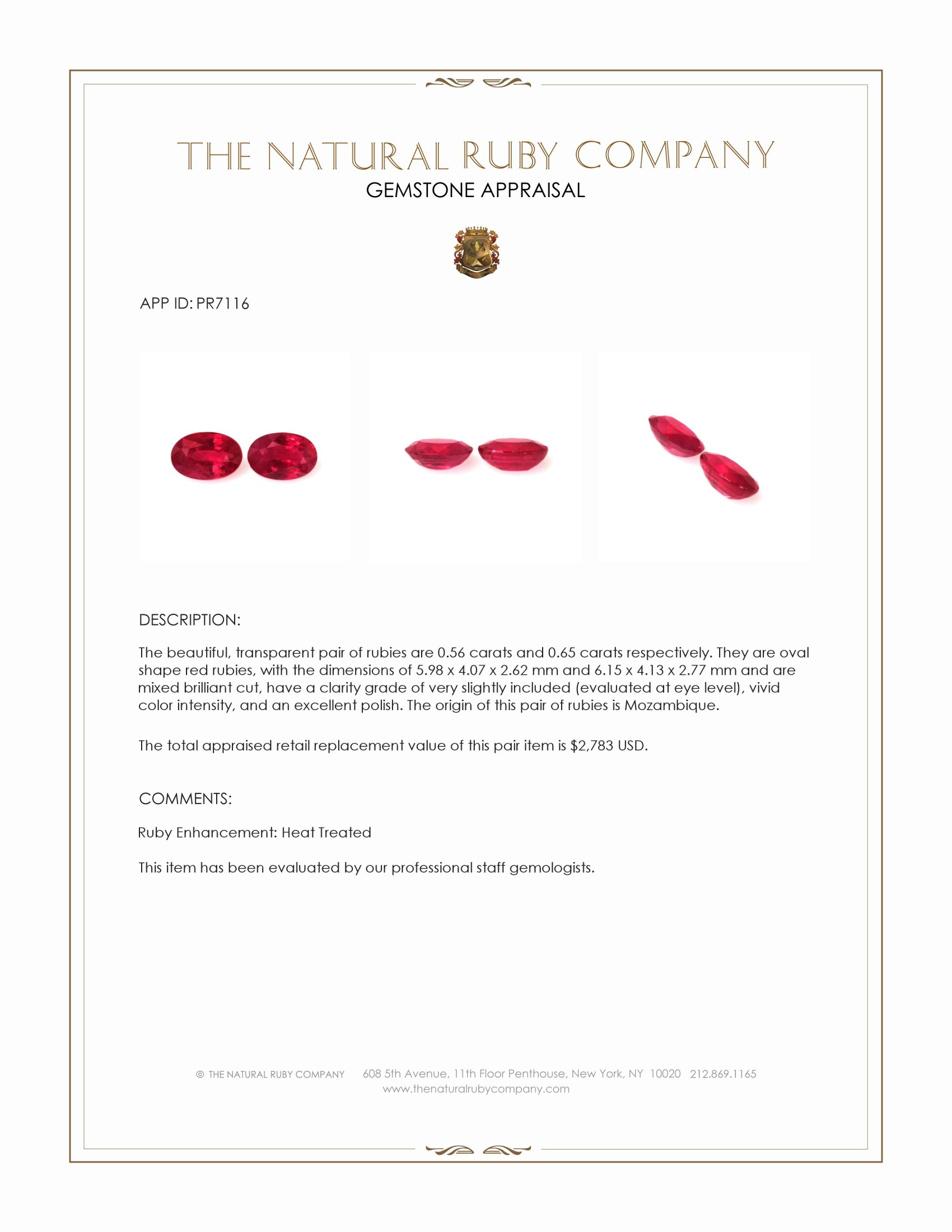 1.21 Ct.Tw. Ruby Pair from Mozambique