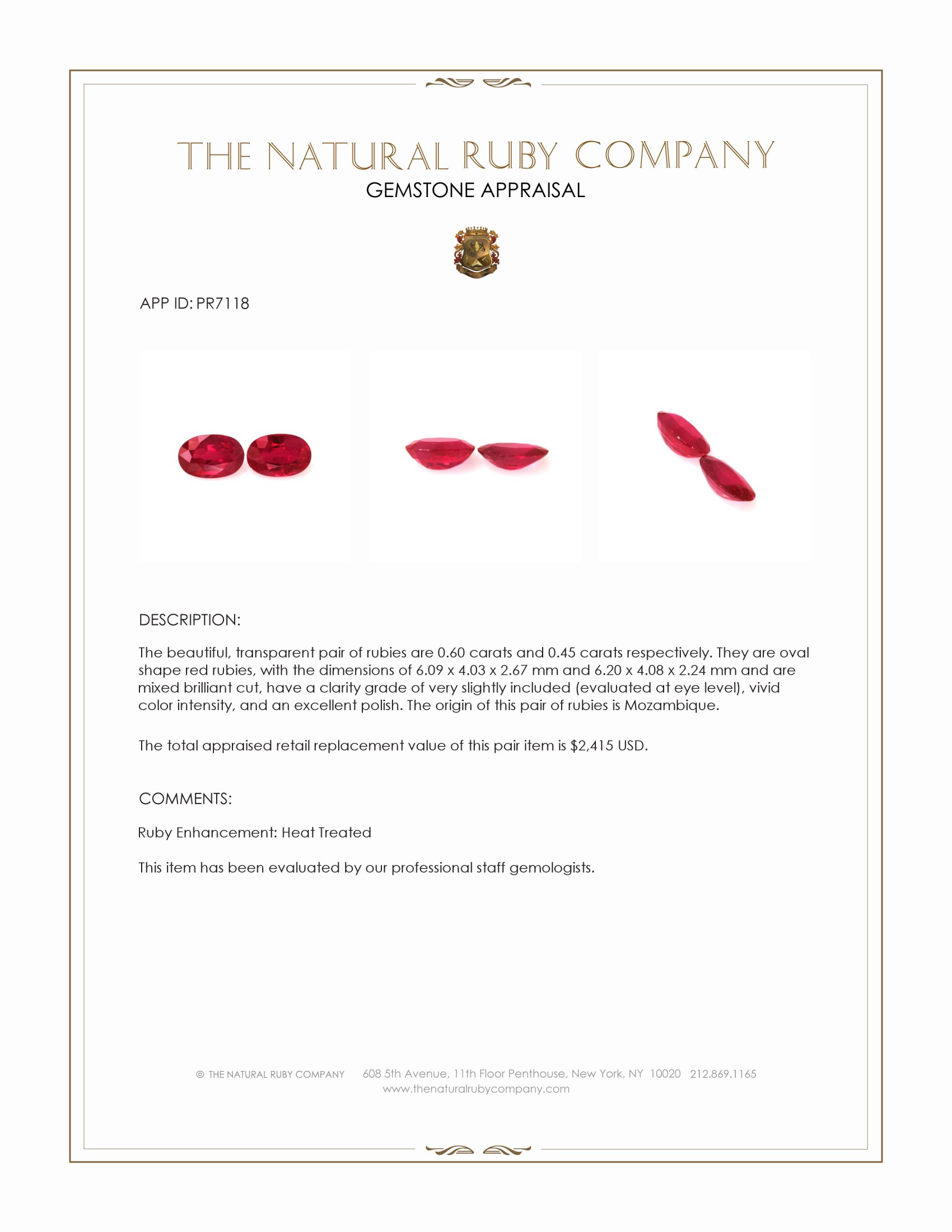 1.05 Ct.Tw. Ruby Pair from Mozambique